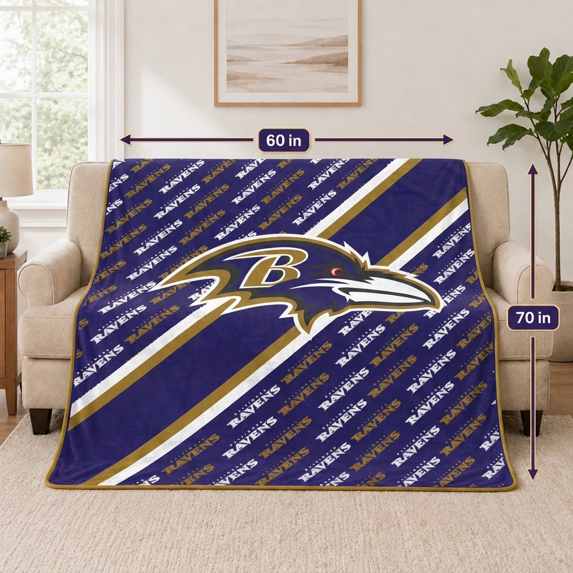 Pegasus Baltimore Ravens 60" x 70" Diagonal Lined Wordmark Ultra Soft Blanket