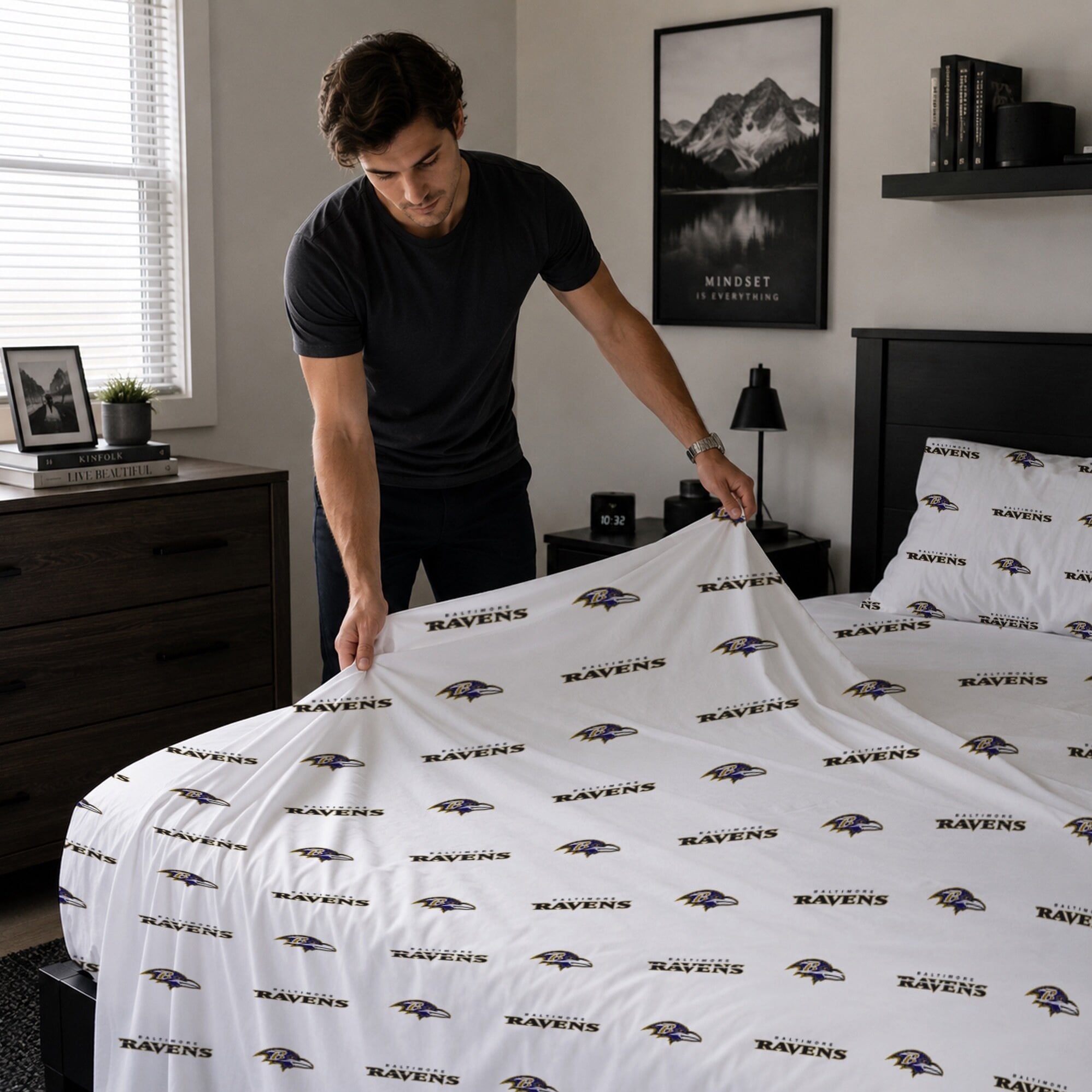 Ensemble de draps quatre pièces Pegasus Baltimore Ravens pour lit queen