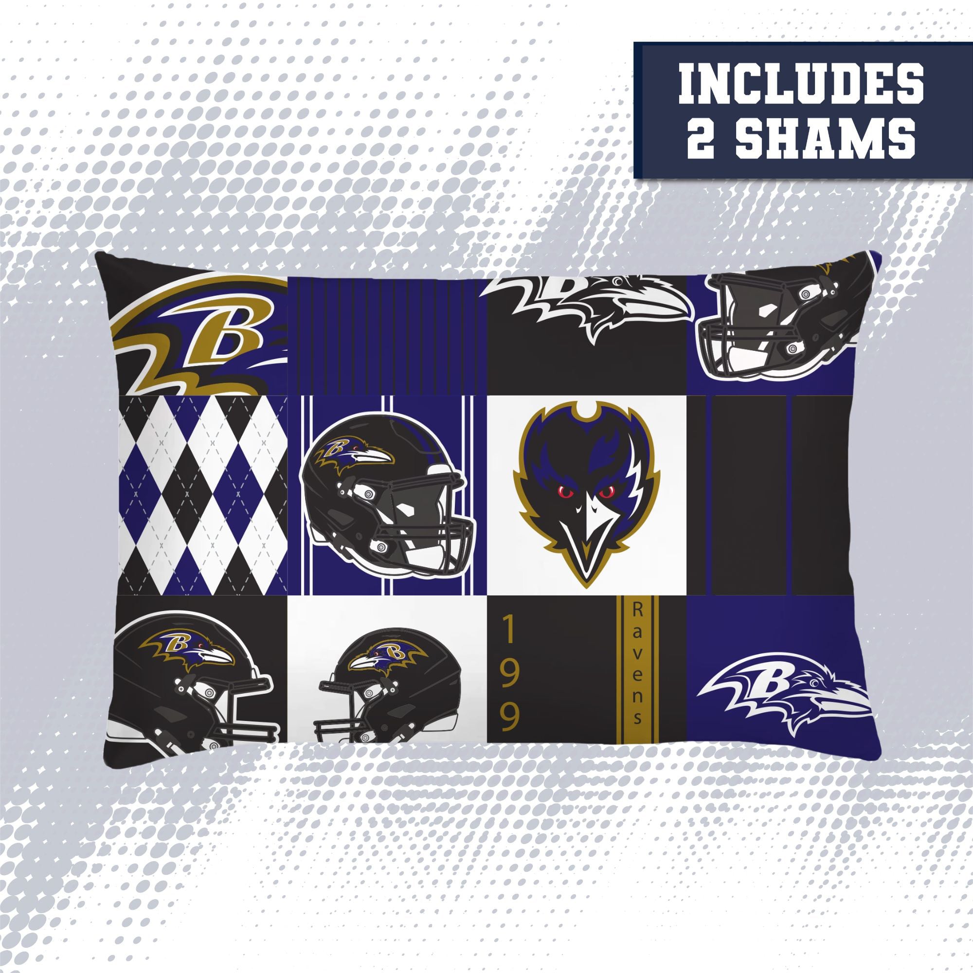 Ensemble de literie trois pièces à carreaux patchwork Pegasus Baltimore Ravens pour lit double/queen
