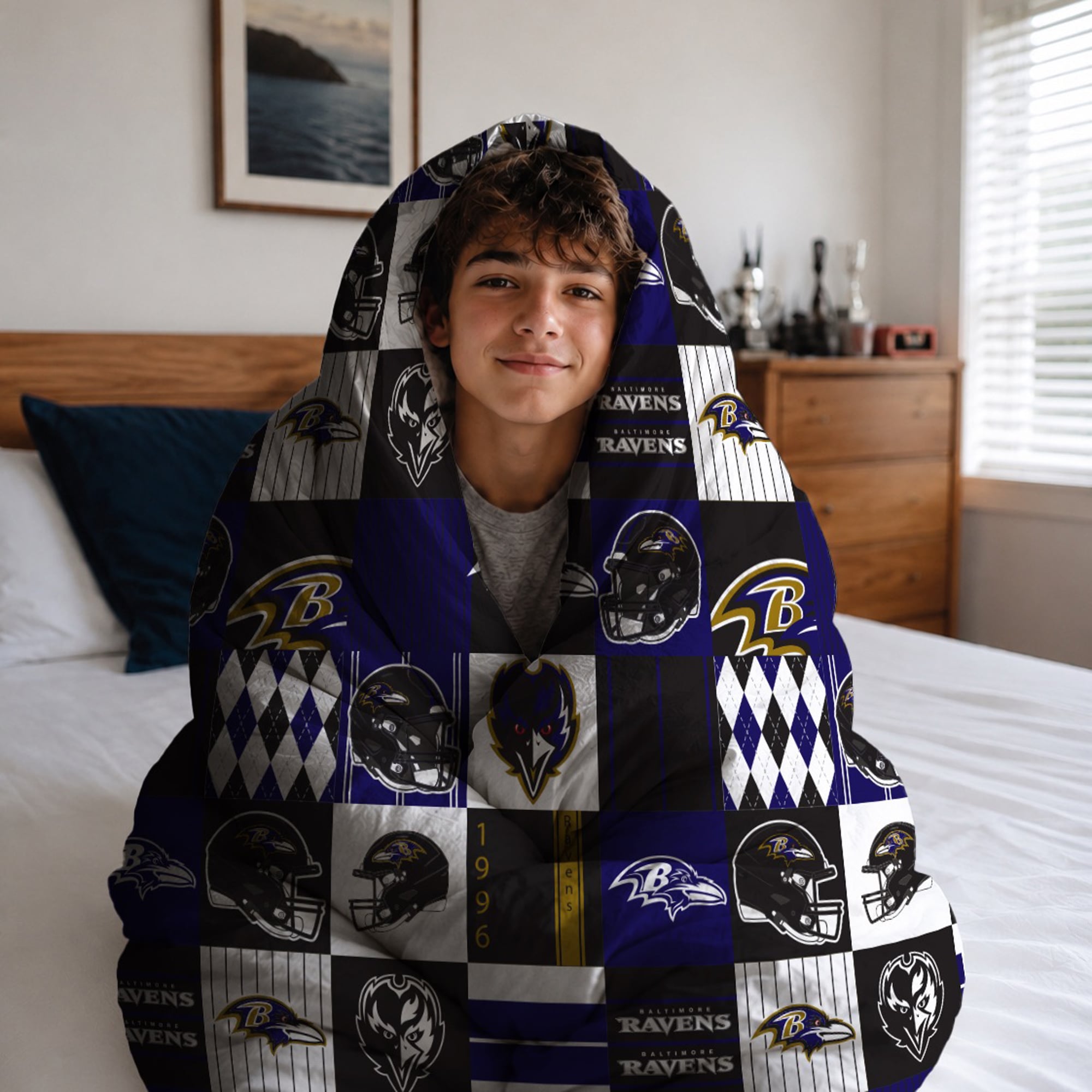 Ensemble de literie trois pièces à carreaux patchwork Pegasus Baltimore Ravens pour lit double/queen