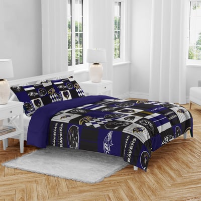 Baltimore Ravens Pegasus Patchwork Plaid Three-Piece Full/Queen Bed in a Bag Set
