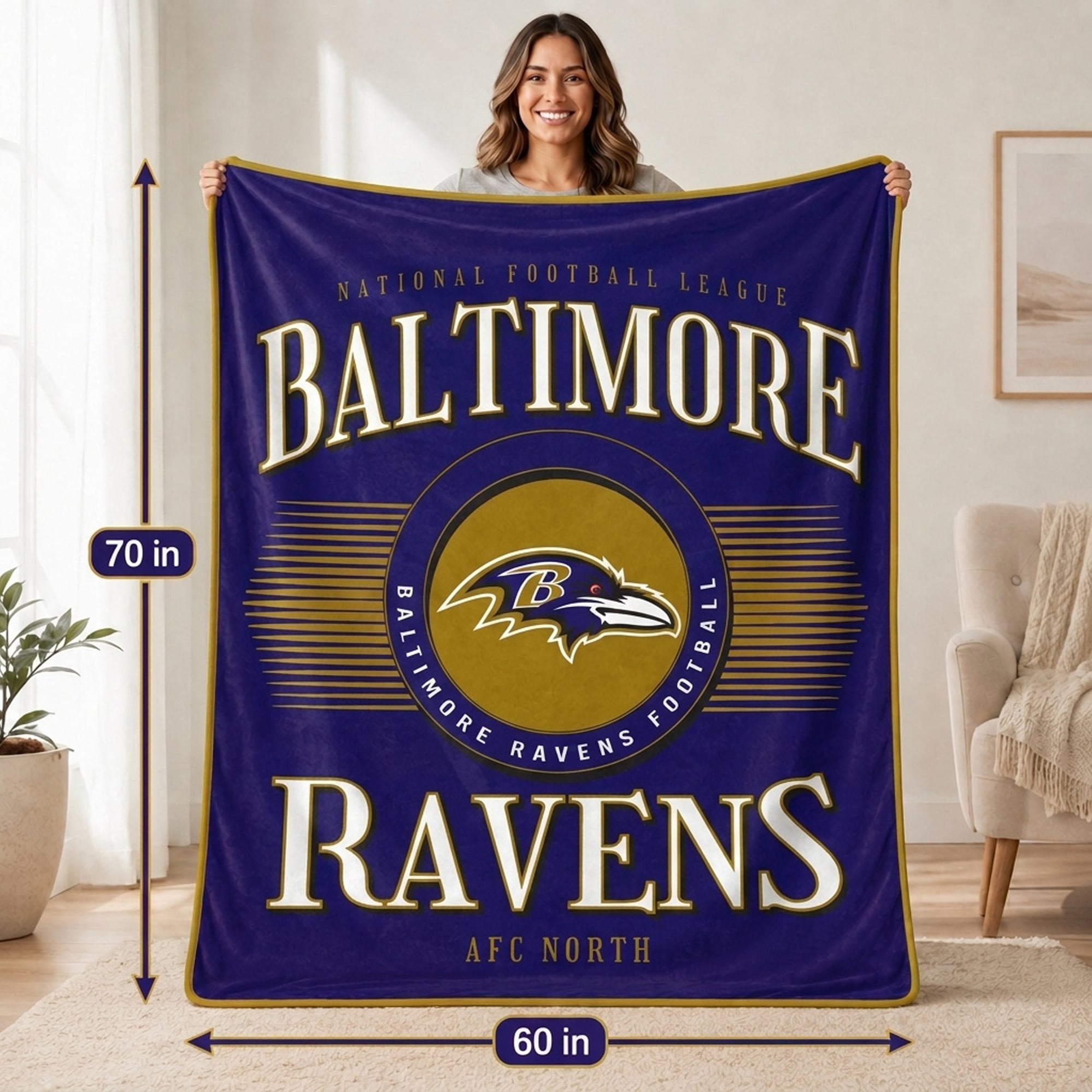 Couverture Pegasus Baltimore Ravens Spotlight Arch 60" x 70" ultra douce