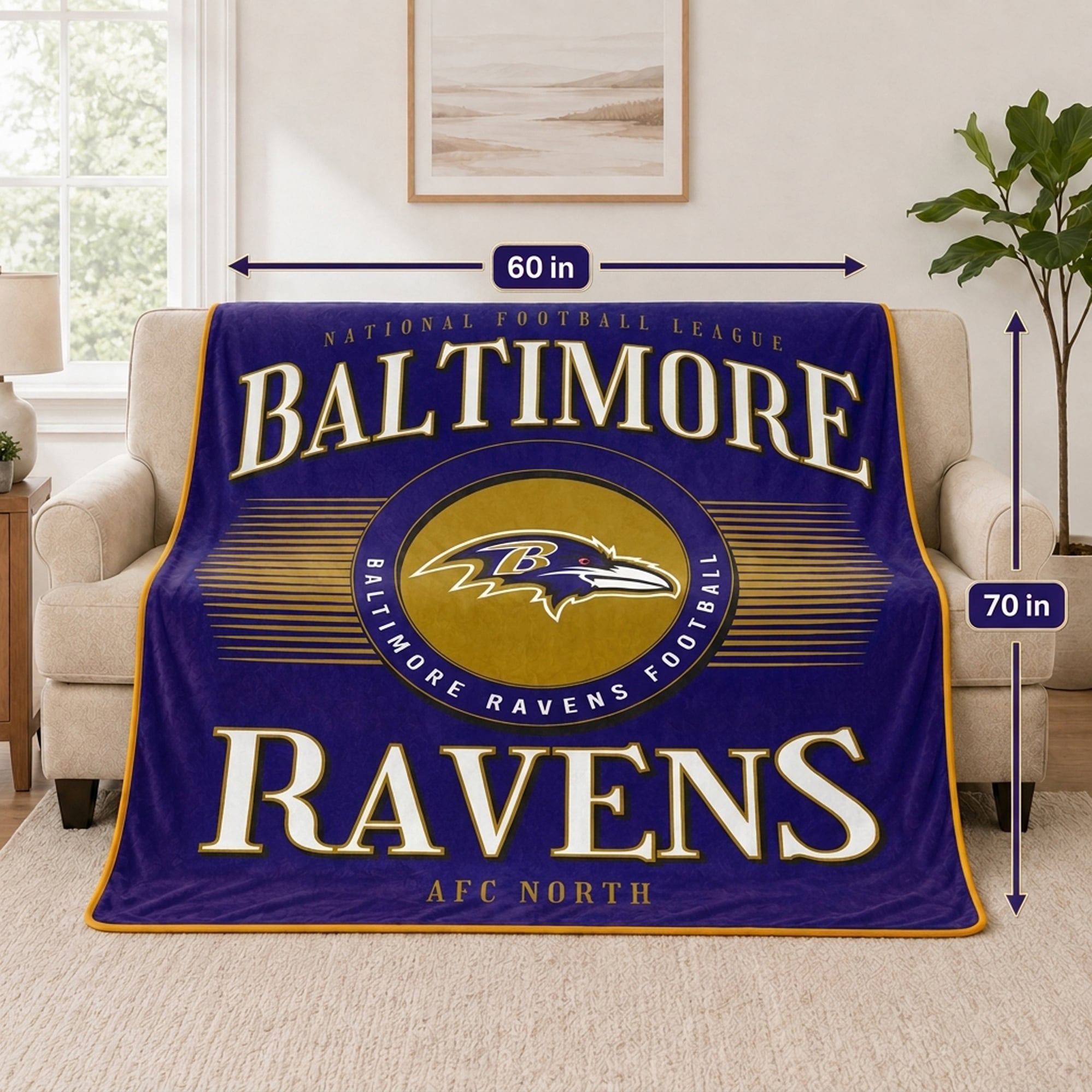 Couverture Pegasus Baltimore Ravens Spotlight Arch 60" x 70" ultra douce