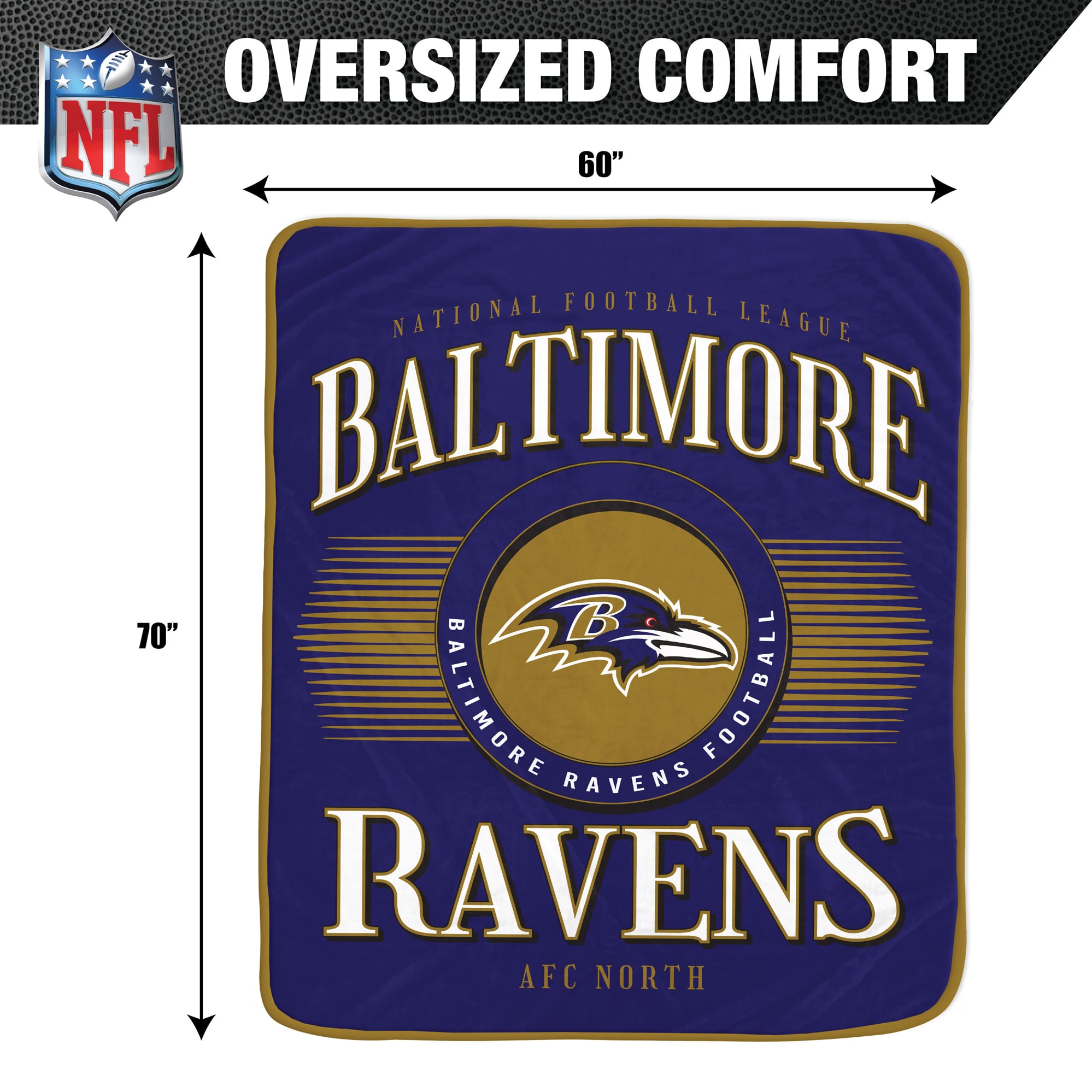 Couverture Pegasus Baltimore Ravens Spotlight Arch 60" x 70" ultra douce