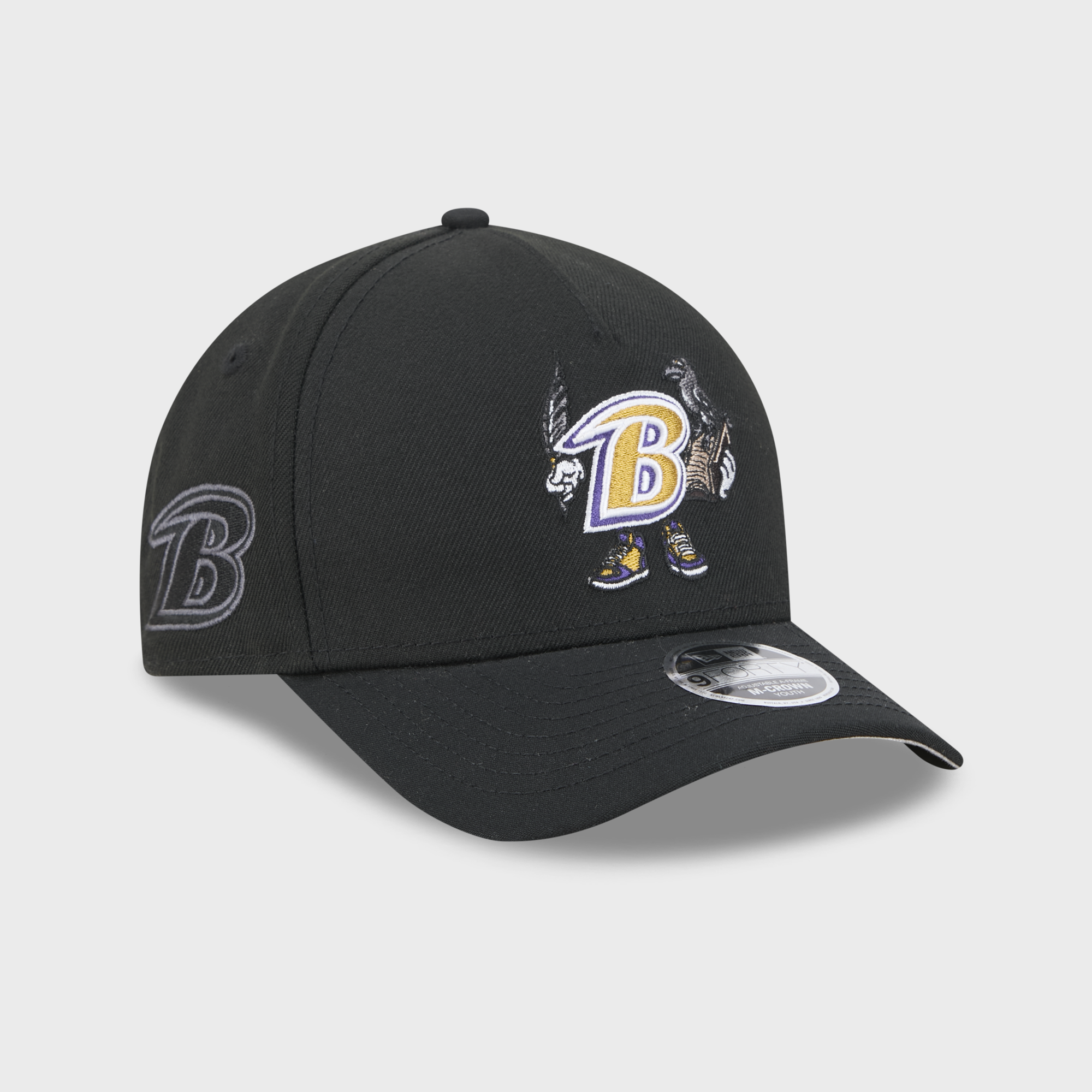 Casquette ajustable New Era 9FORTY M-Crown A-Frame à motif Baltimore Ravens, noire, pour enfants d'âge préscolaire
