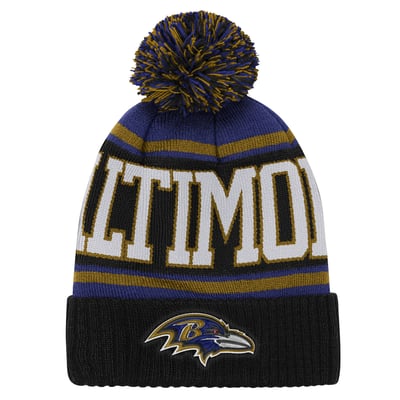 Baltimore Ravens Outerstuff Preschool True Edge Cuffed Knit Hat with Pom - Black