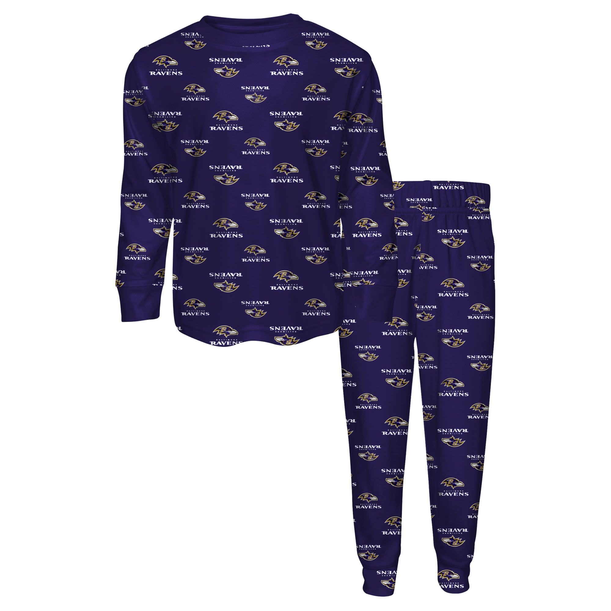 Preschool Outerstuff Purple Baltimore Ravens All-Over-Print Long Sleeve T-Shirt and Pants Sleep Set