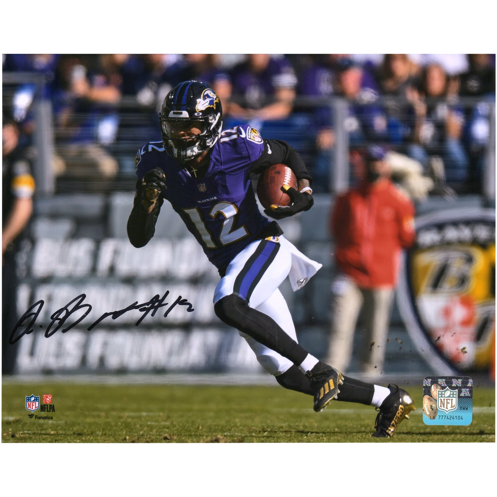 Rashod Bateman Baltimore Ravens Autographed 8" x 10" Purple Jersey Running Photograph