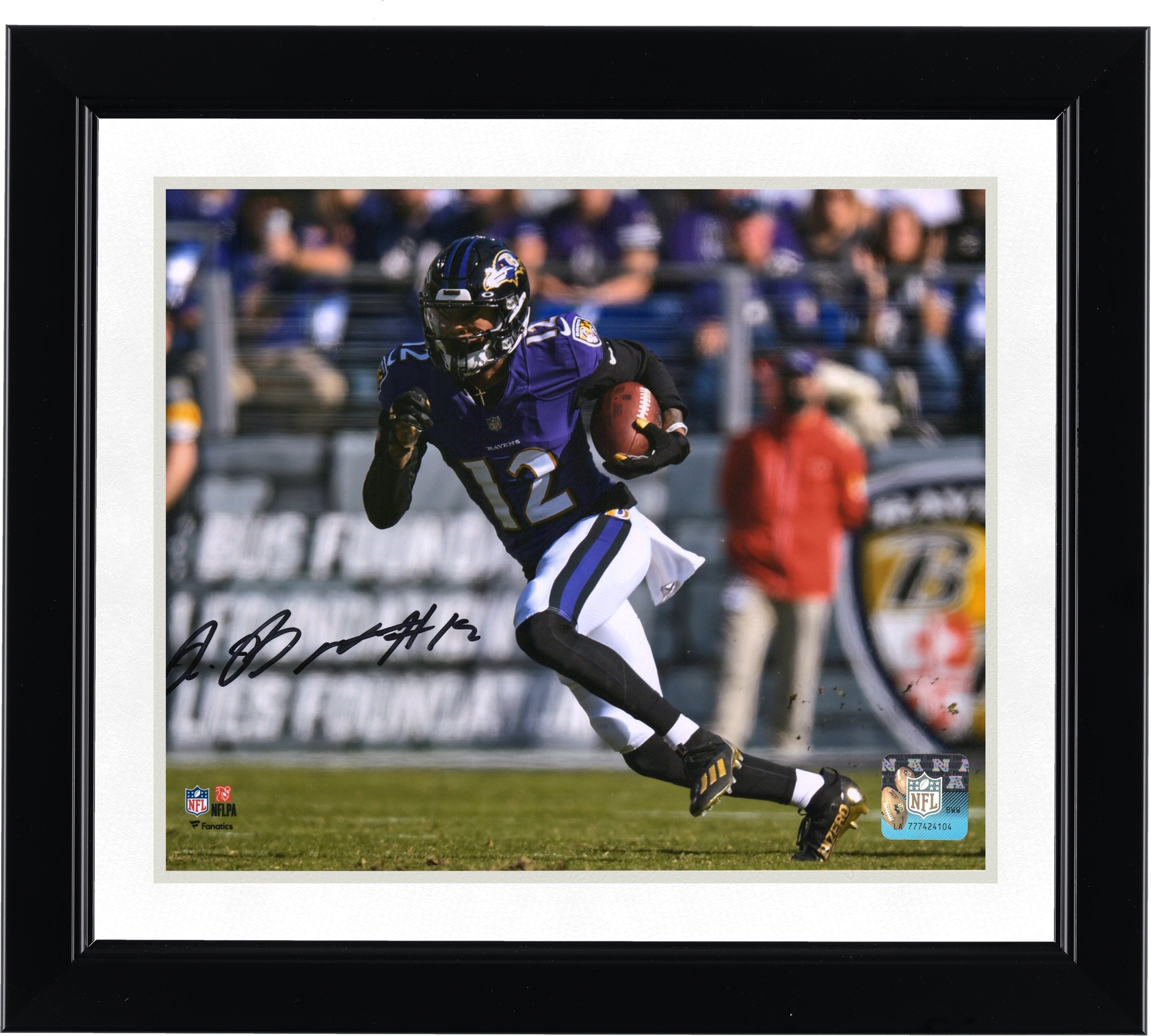 Rashod Bateman Baltimore Ravens Autographed 8" x 10" Purple Jersey Running Photograph