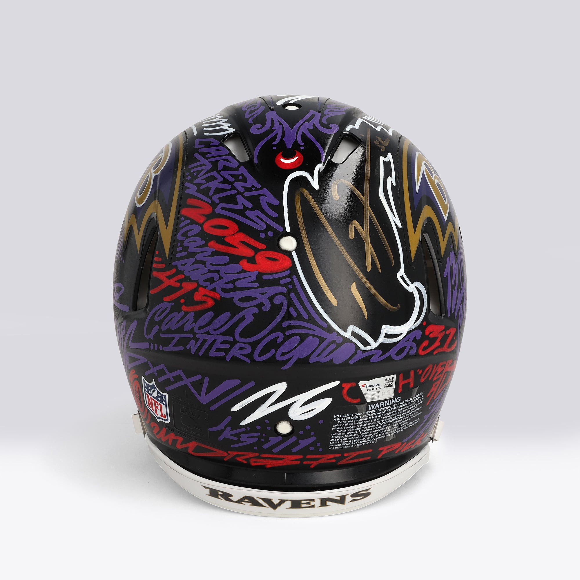 Ray Lewis Baltimore Ravens Autographed Riddell Speed Authentic Helmet - Art by JK5 - Limited Edition #1/1 - WN55916777