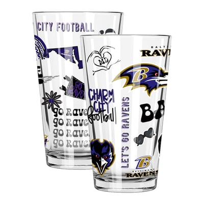 Baltimore Ravens The Memory Company 2-Pack 16oz. Pint Glass Loco Design Set