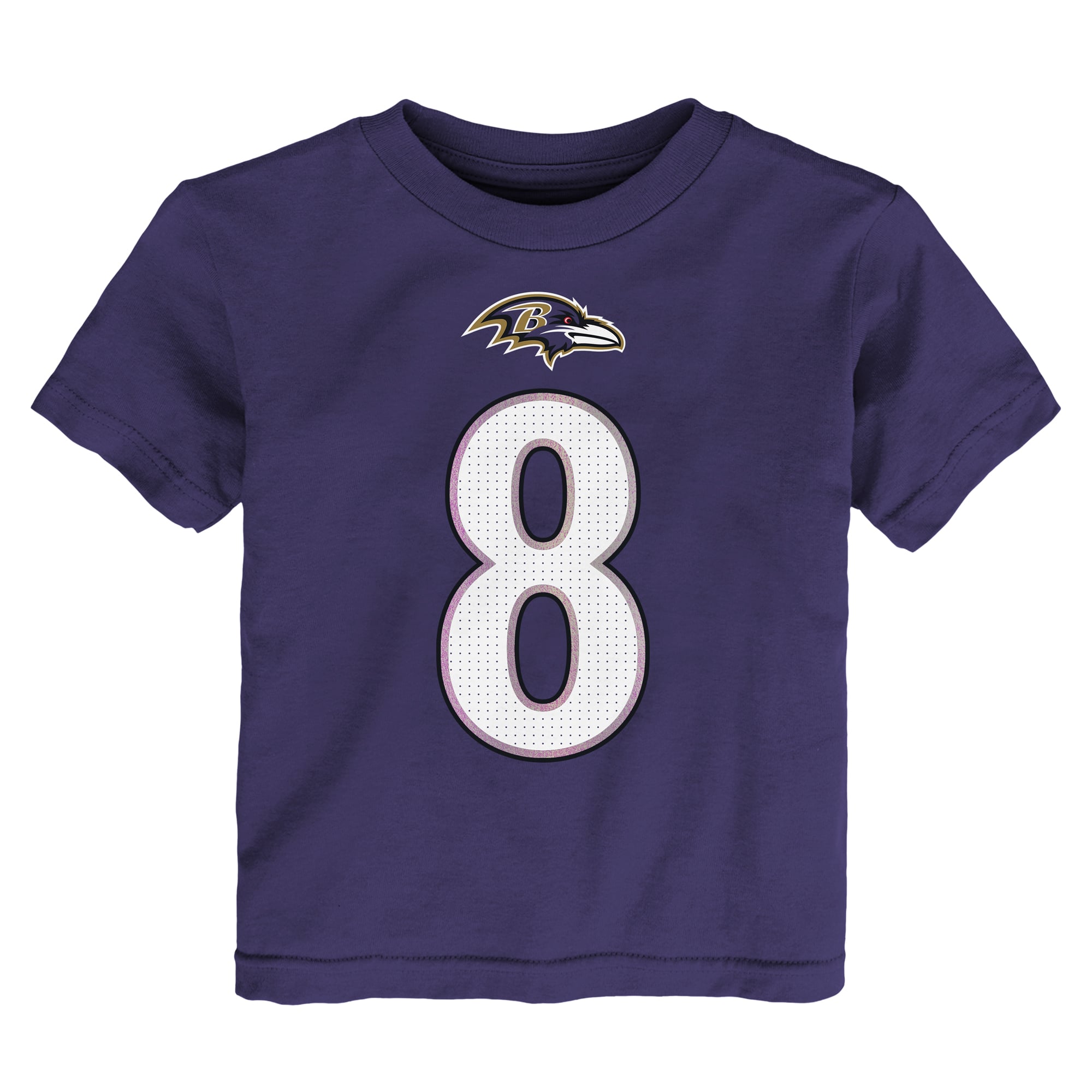 T-shirt Nike Lamar Jackson violet pour enfant, nom et numéro des Ravens de Baltimore
