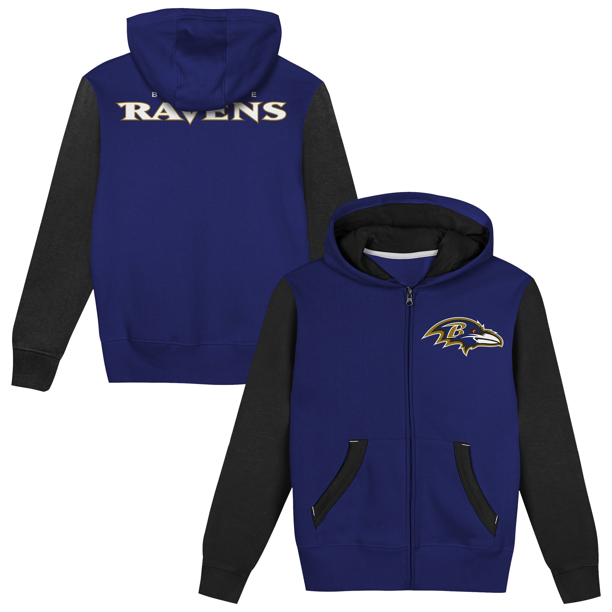 Sweat à capuche zippé Outerstuff violet/noir blocs de couleurs du stade des Ravens Baltimore pour tout-petits