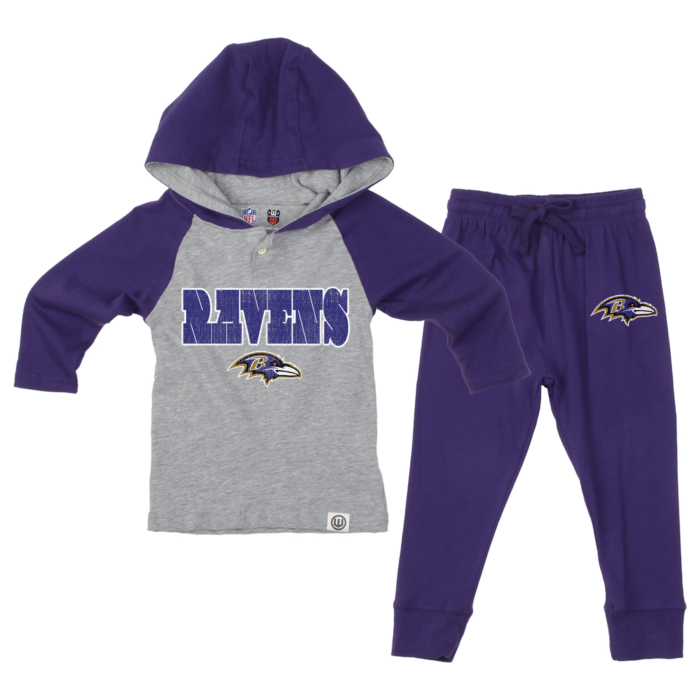 Toddler Wes & Willy Heather Gray/Purple Baltimore Ravens Henley Hoodie Sweatpants Set