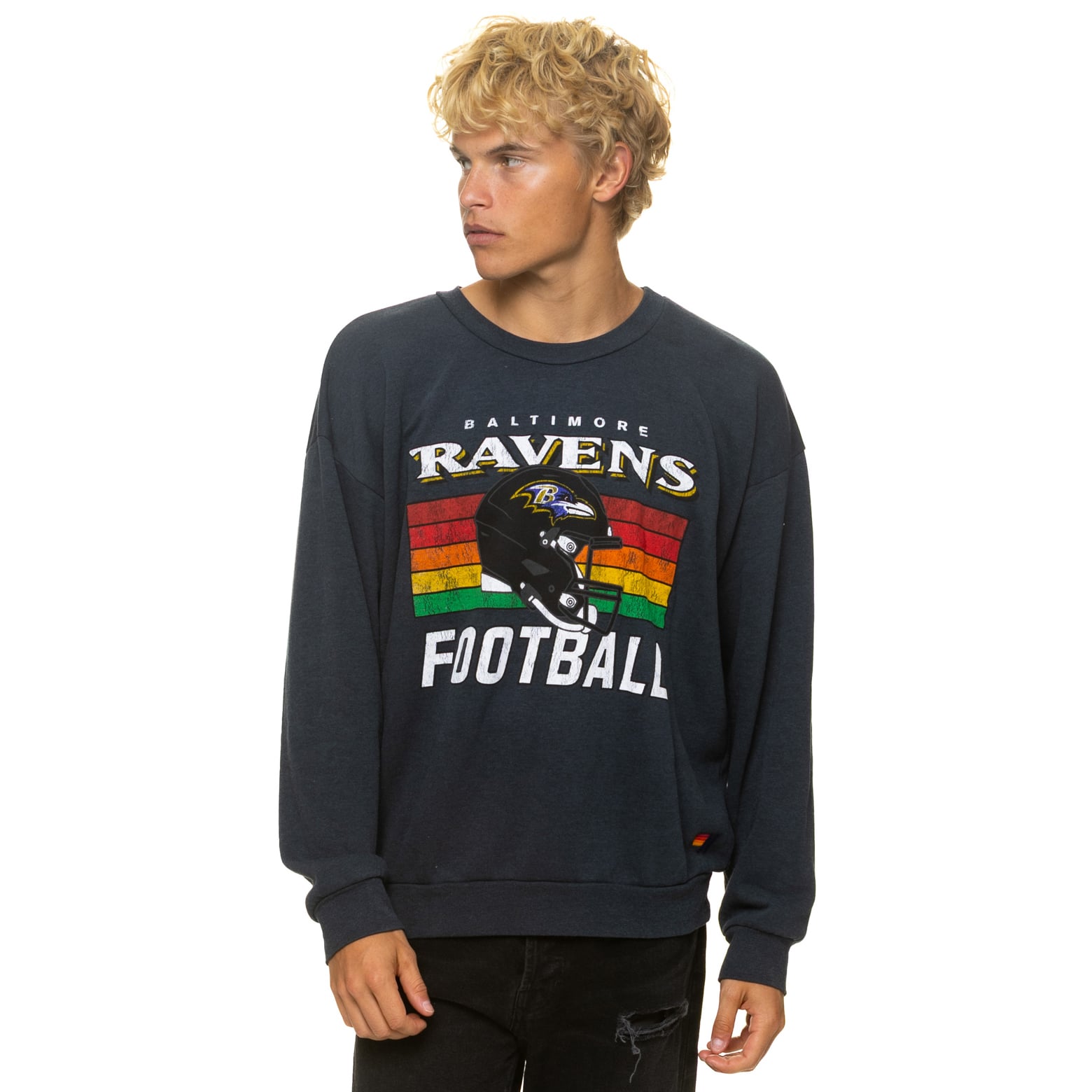 Sweat-shirt unisexe Aviator Nation gris anthracite Baltimore Ravens, coupe décontractée, en mélange de trois matières.