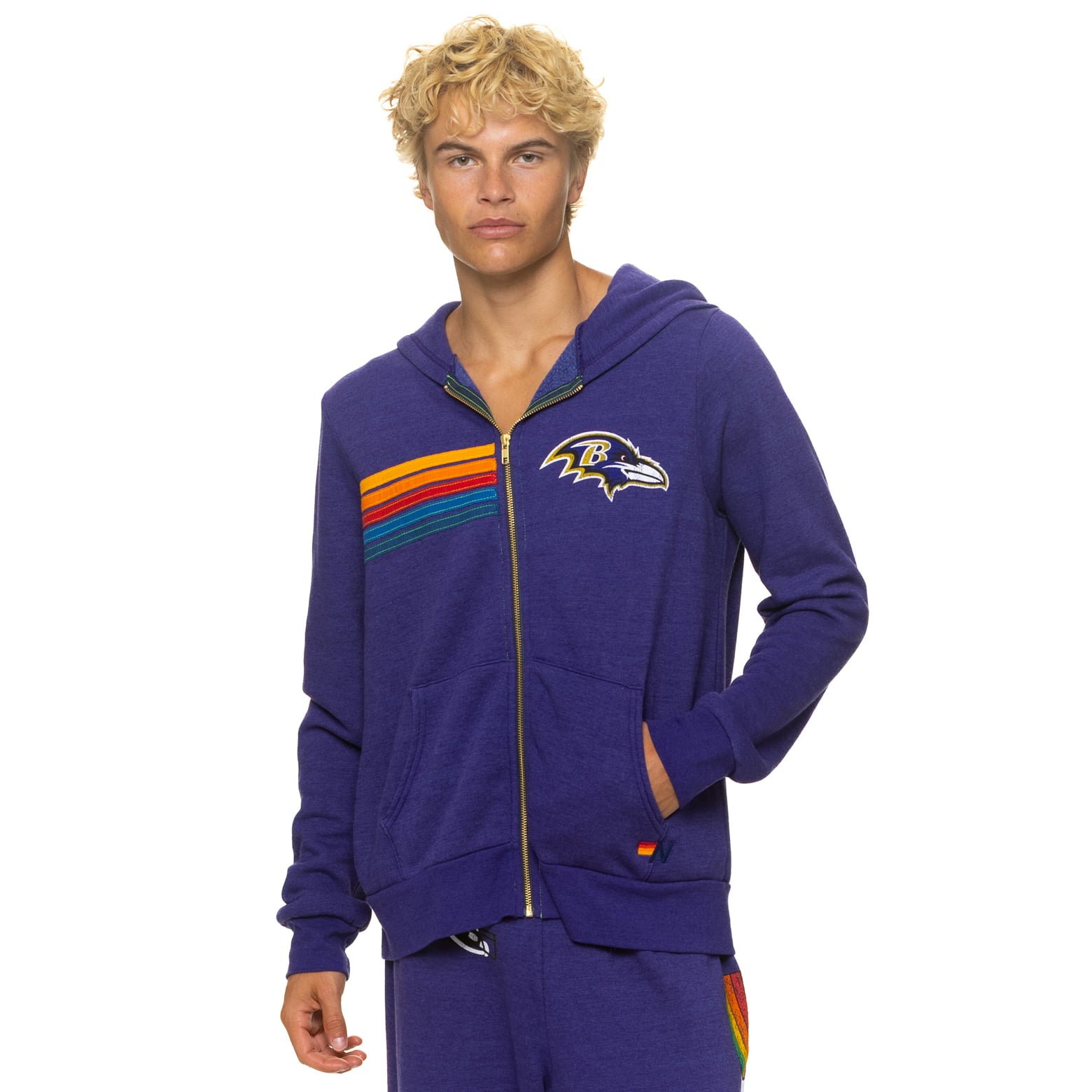 Sweat à capuche unisexe Aviator Nation violet Baltimore Ravens en mélange de trois matières, fermeture éclair intégrale