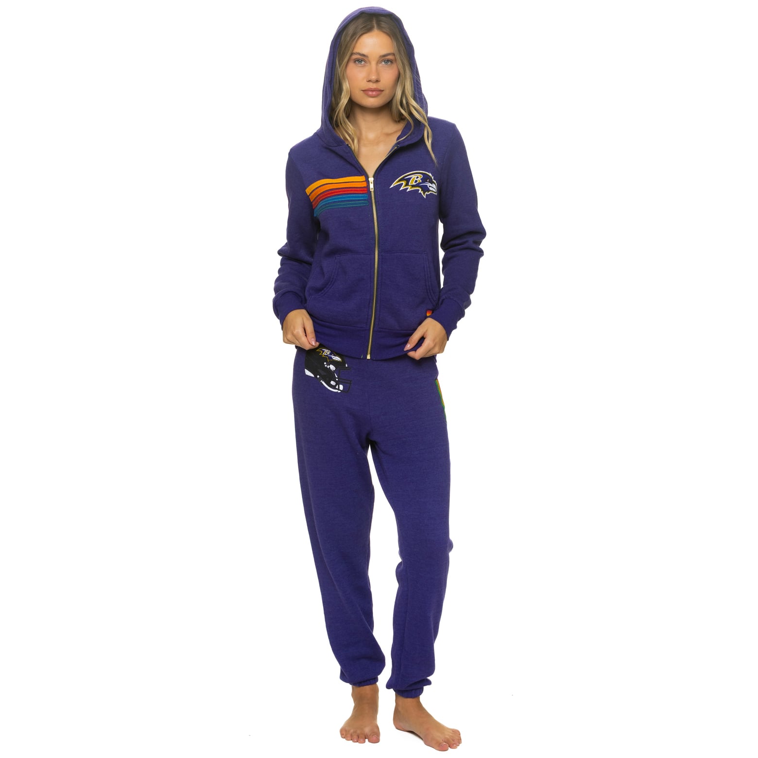 Sweat à capuche unisexe Aviator Nation violet Baltimore Ravens en mélange de trois matières, fermeture éclair intégrale
