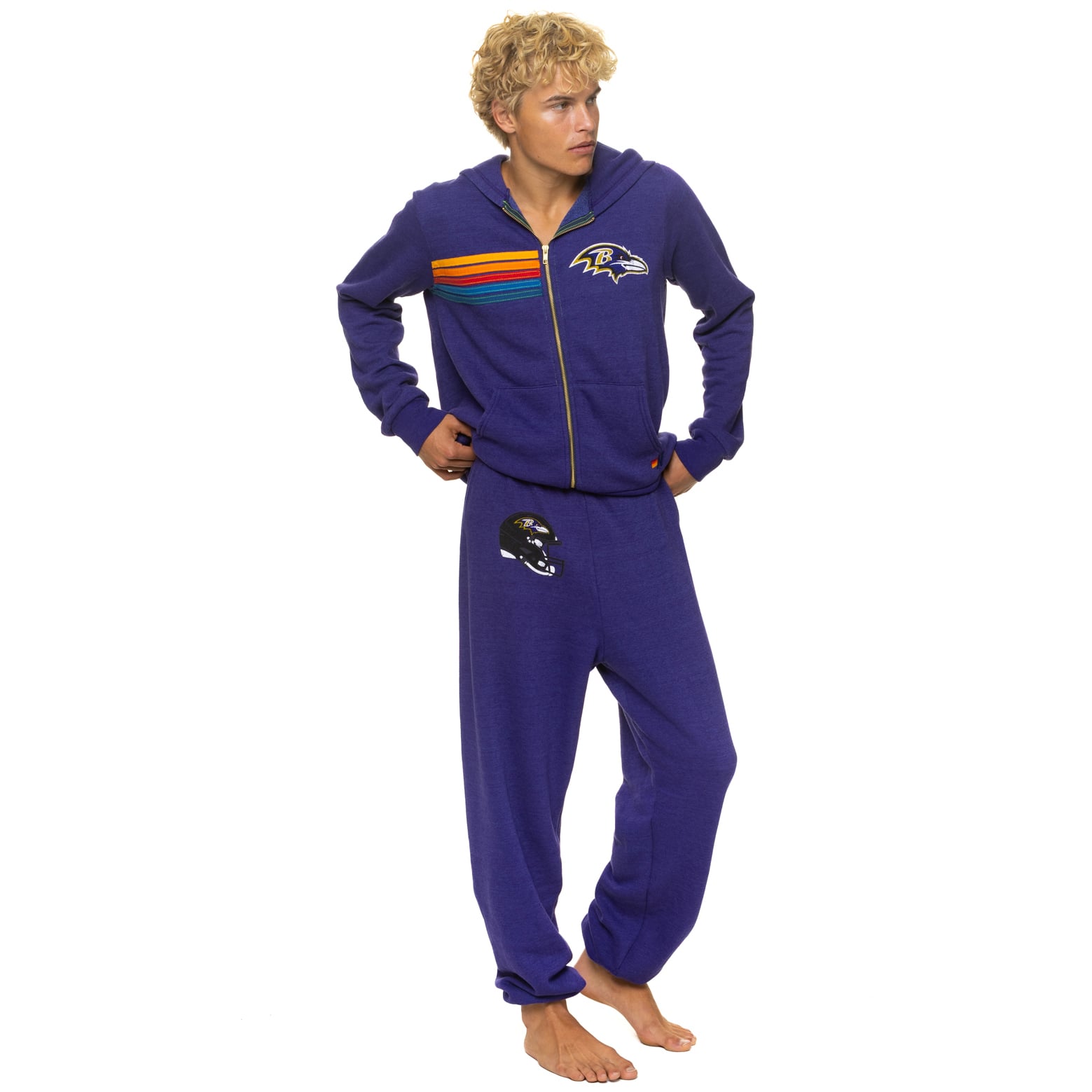 Sweat à capuche unisexe Aviator Nation violet Baltimore Ravens en mélange de trois matières, fermeture éclair intégrale