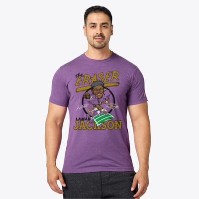 Lamar Jackson Baltimore Ravens Homage Unisex Caricature Player Graphic Tri-Blend T-Shirt - Purple