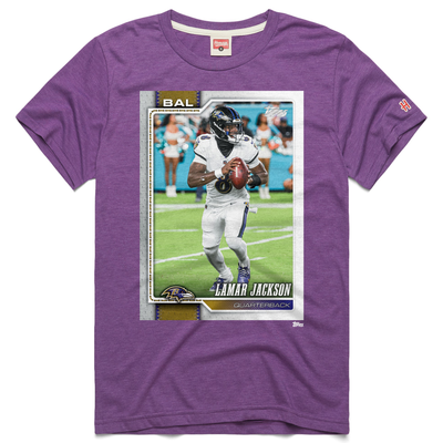 Lamar Jackson Baltimore Ravens Homage Unisex NFL Topps Trading Card Tri-Blend T-Shirt - Purple