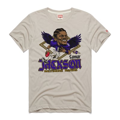 Lamar Jackson Baltimore Ravens Homage Unisex Caricature Player Graphic Tri-Blend T-Shirt - Stone