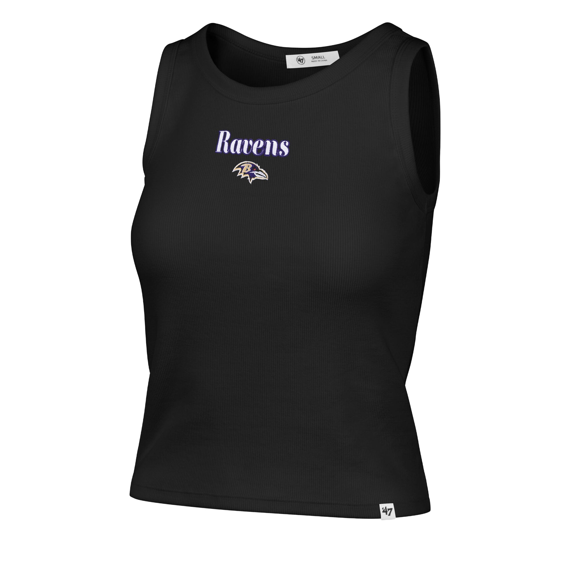Débardeur court côtelé à coupe droite pour femme, modèle 47 Baltimore Ravens, noir