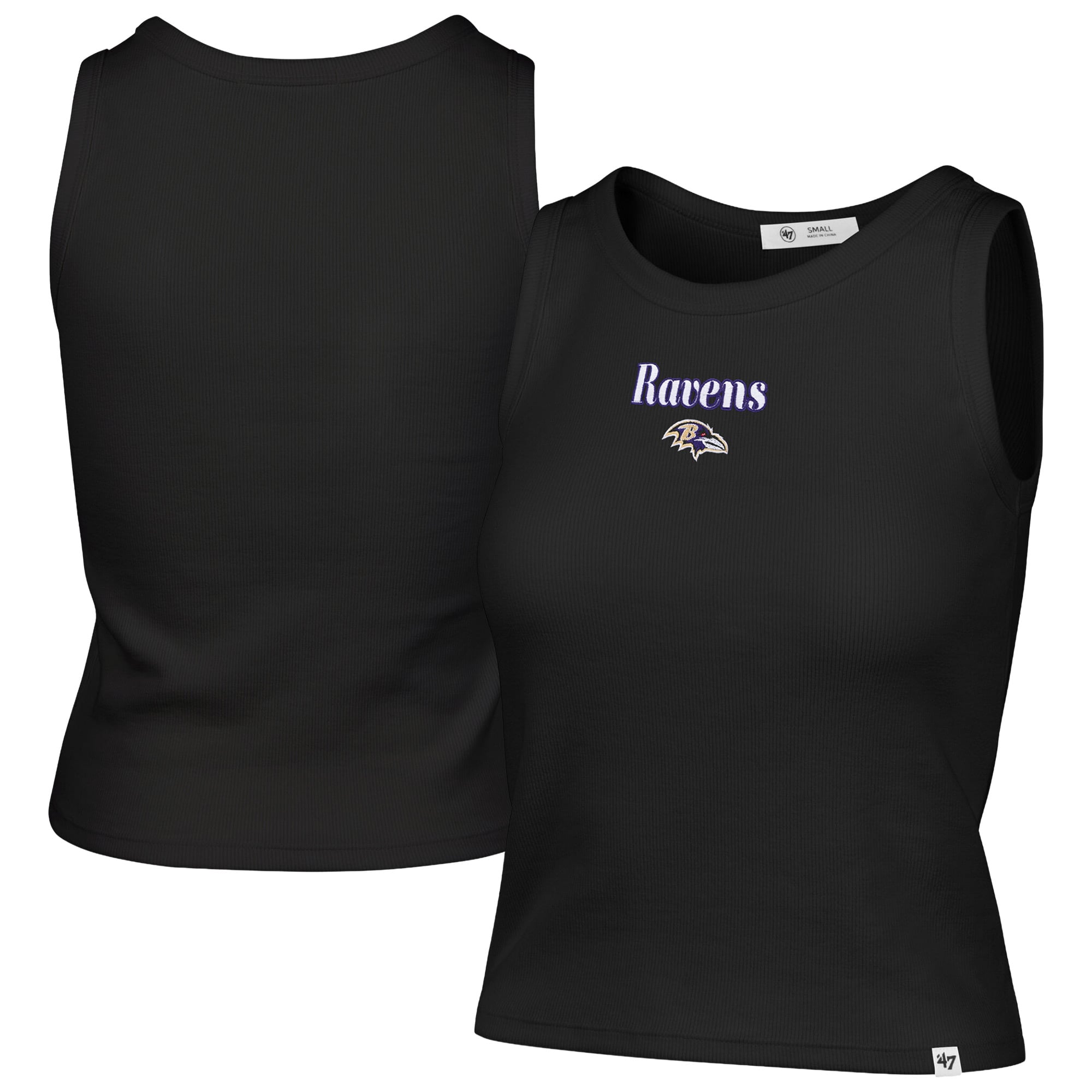 Débardeur court côtelé à coupe droite pour femme, modèle 47 Baltimore Ravens, noir