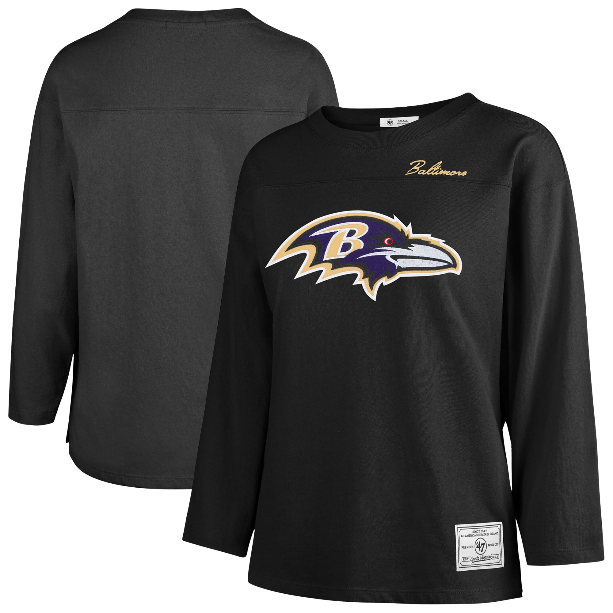 T-shirt à manches longues intemporel « 47 Black Baltimore Ravens Game Nod » pour femme
