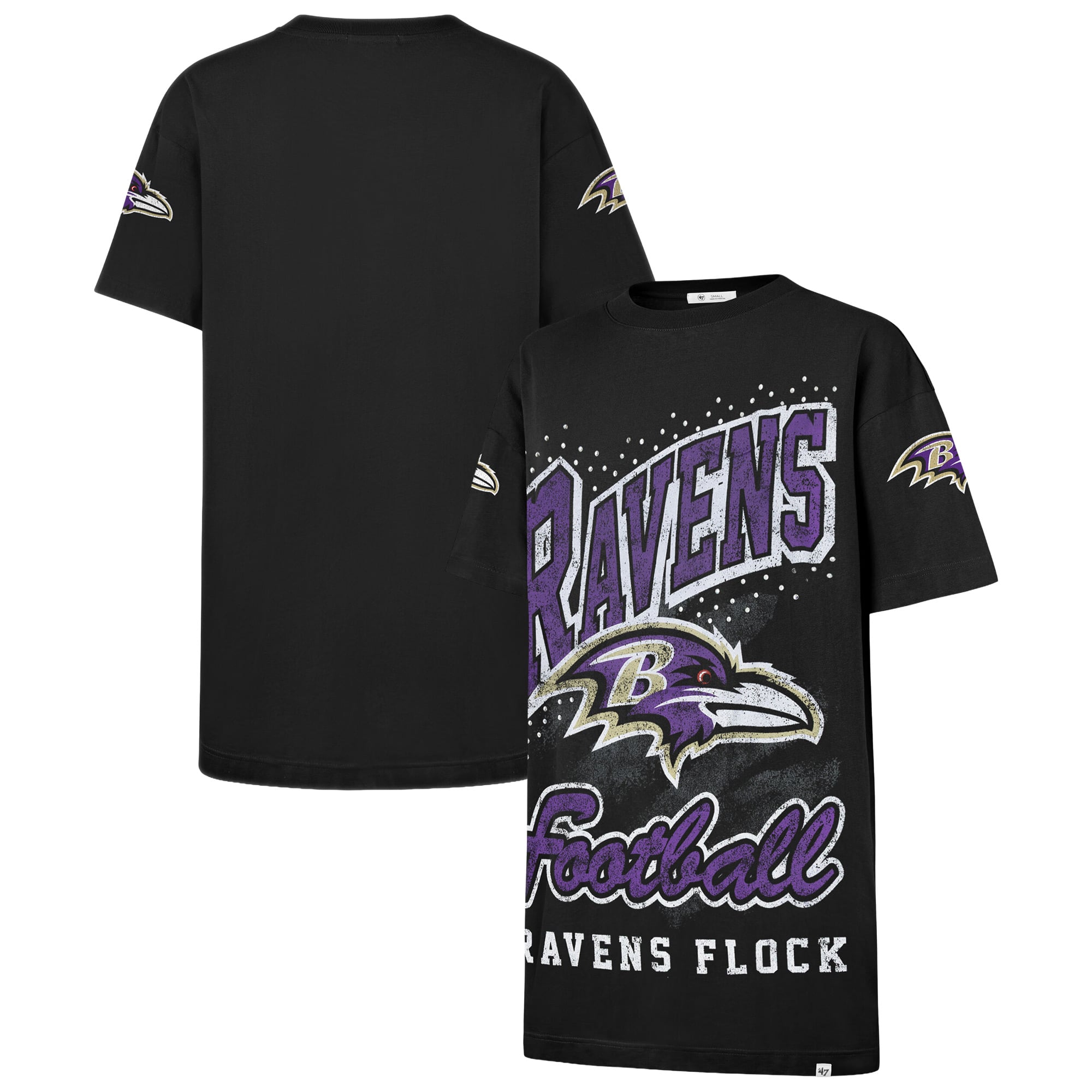 Women's '47 Black Baltimore Ravens Oversized Gemstone Swash T-Shirt Dress