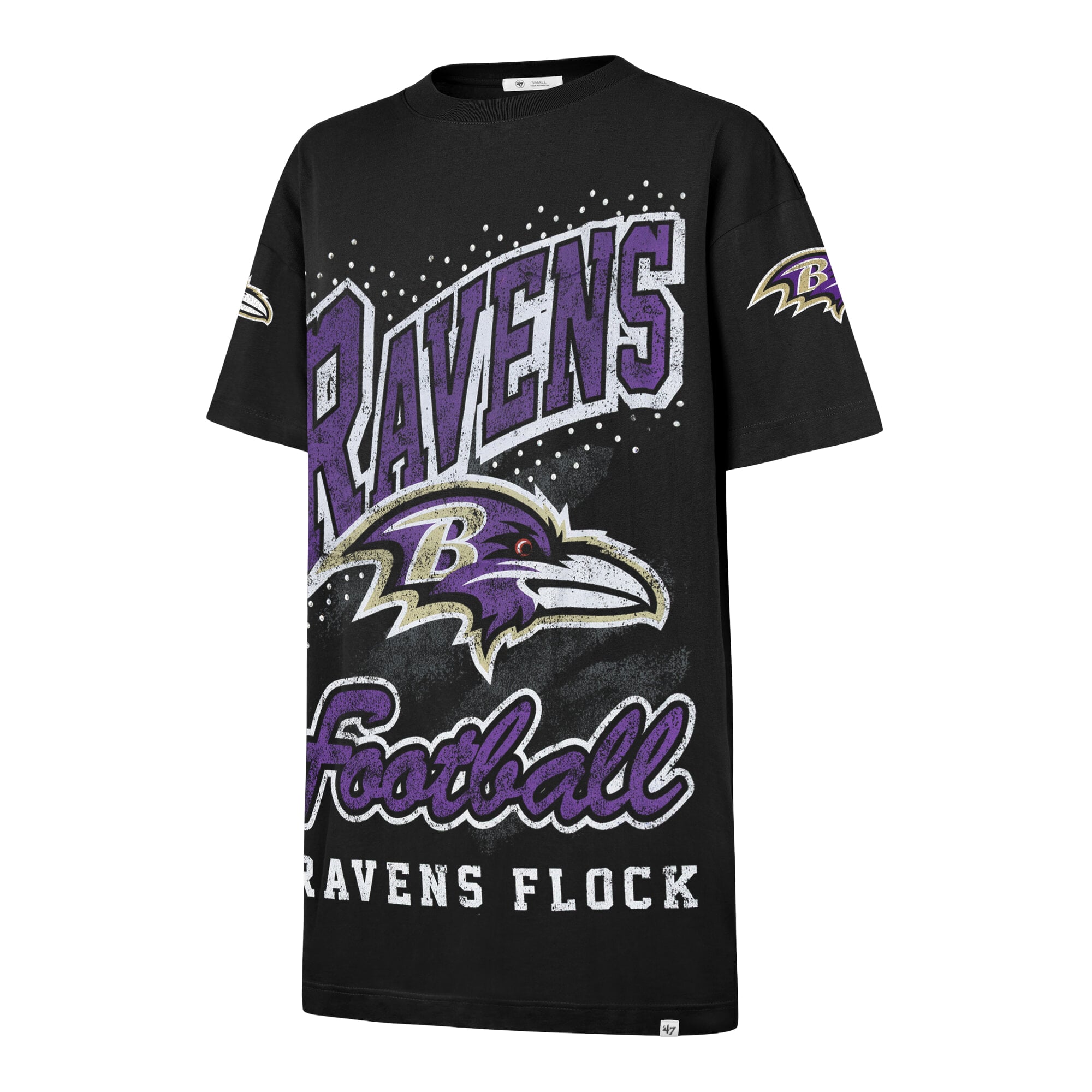 Women's '47 Black Baltimore Ravens Oversized Gemstone Swash T-Shirt Dress