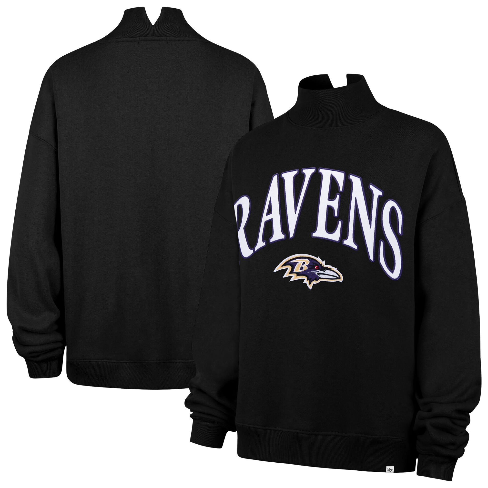 Women's '47 Black Baltimore Ravens Oversized Vantage Mock Neck Sweatshirt