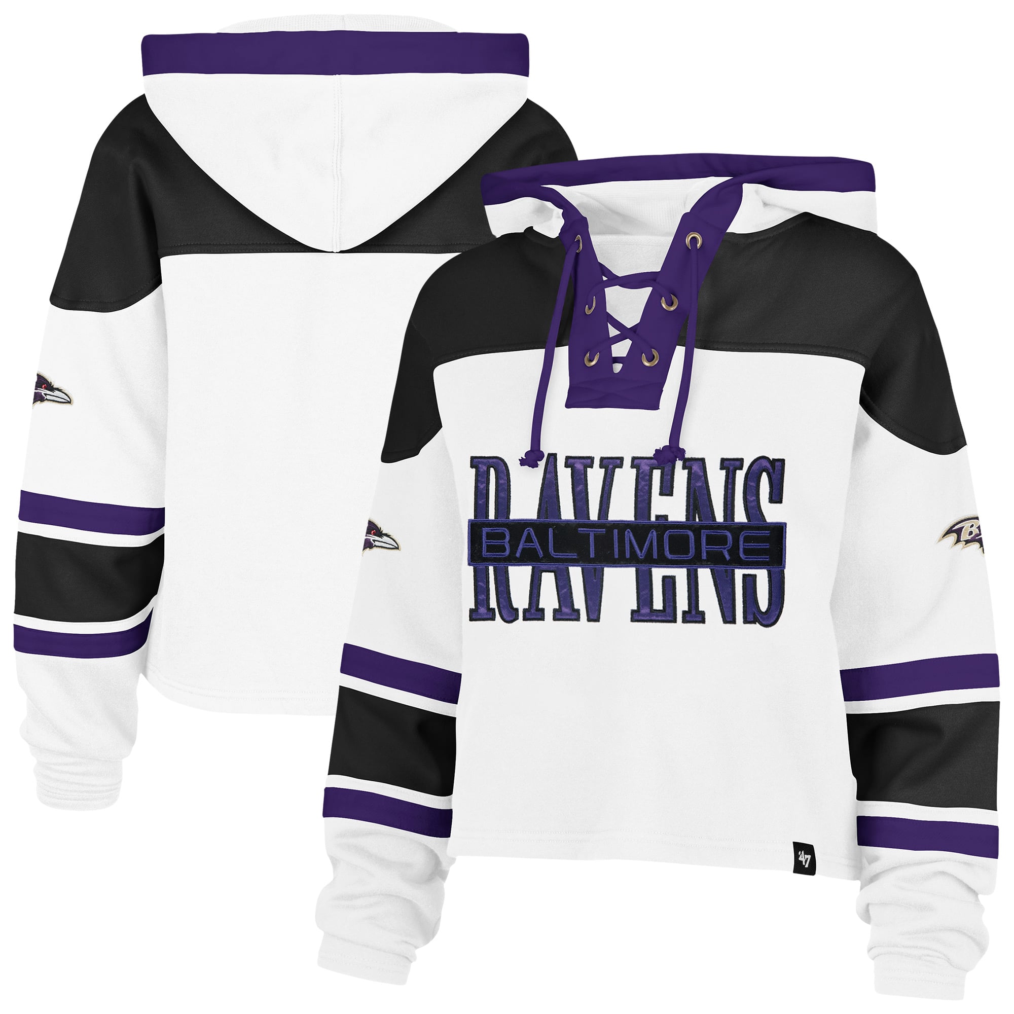 Sweat à capuche lacets Superior Lacer blanc Baltimore Ravens '47 pour femme
