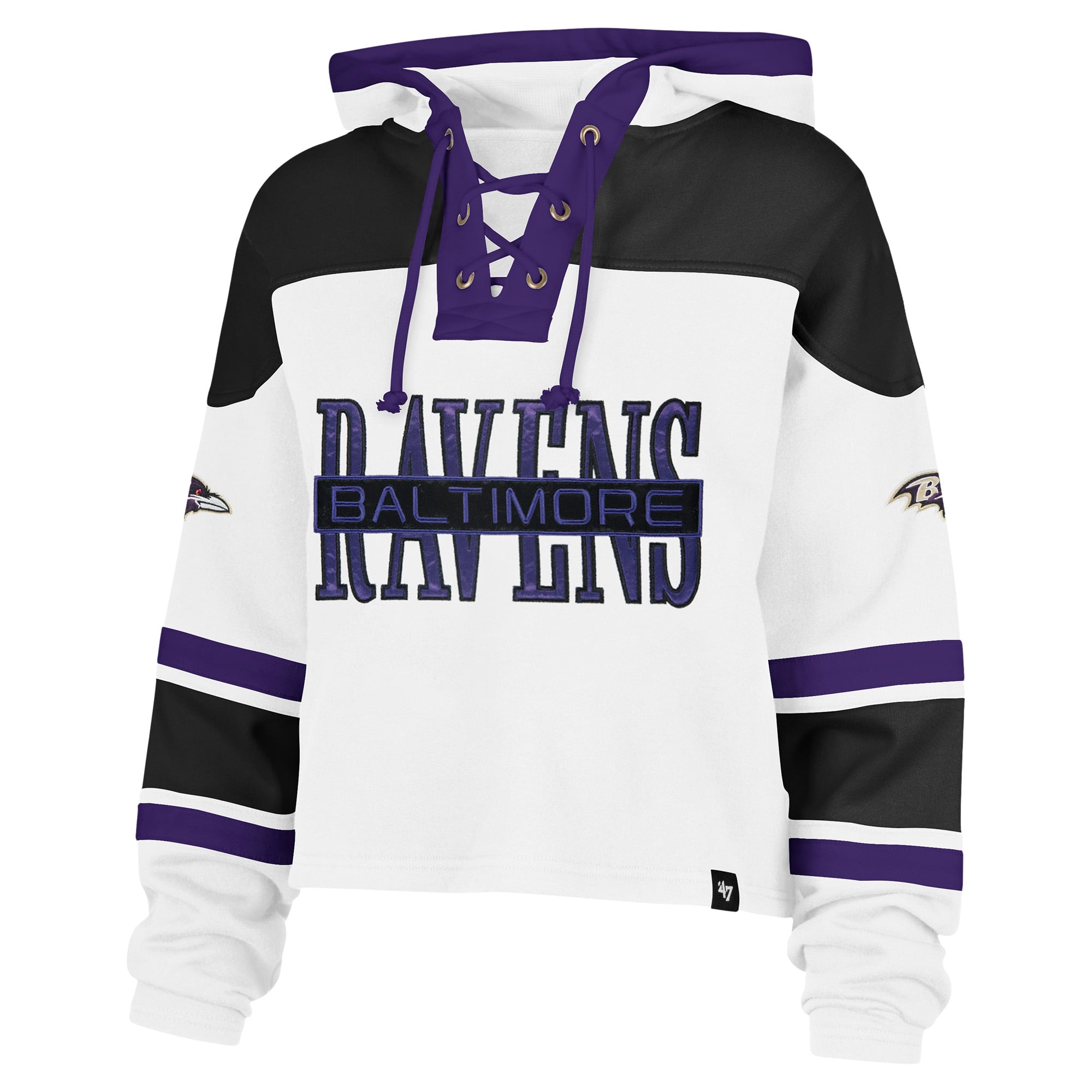 Sweat à capuche lacets Superior Lacer blanc Baltimore Ravens '47 pour femme