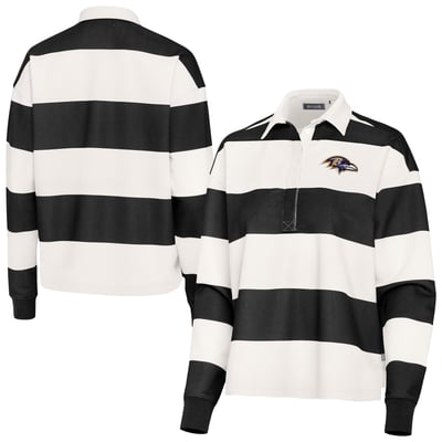 Baltimore Ravens Antigua Women's Banner Rugby Long Sleeve Polo - Black/Cream
