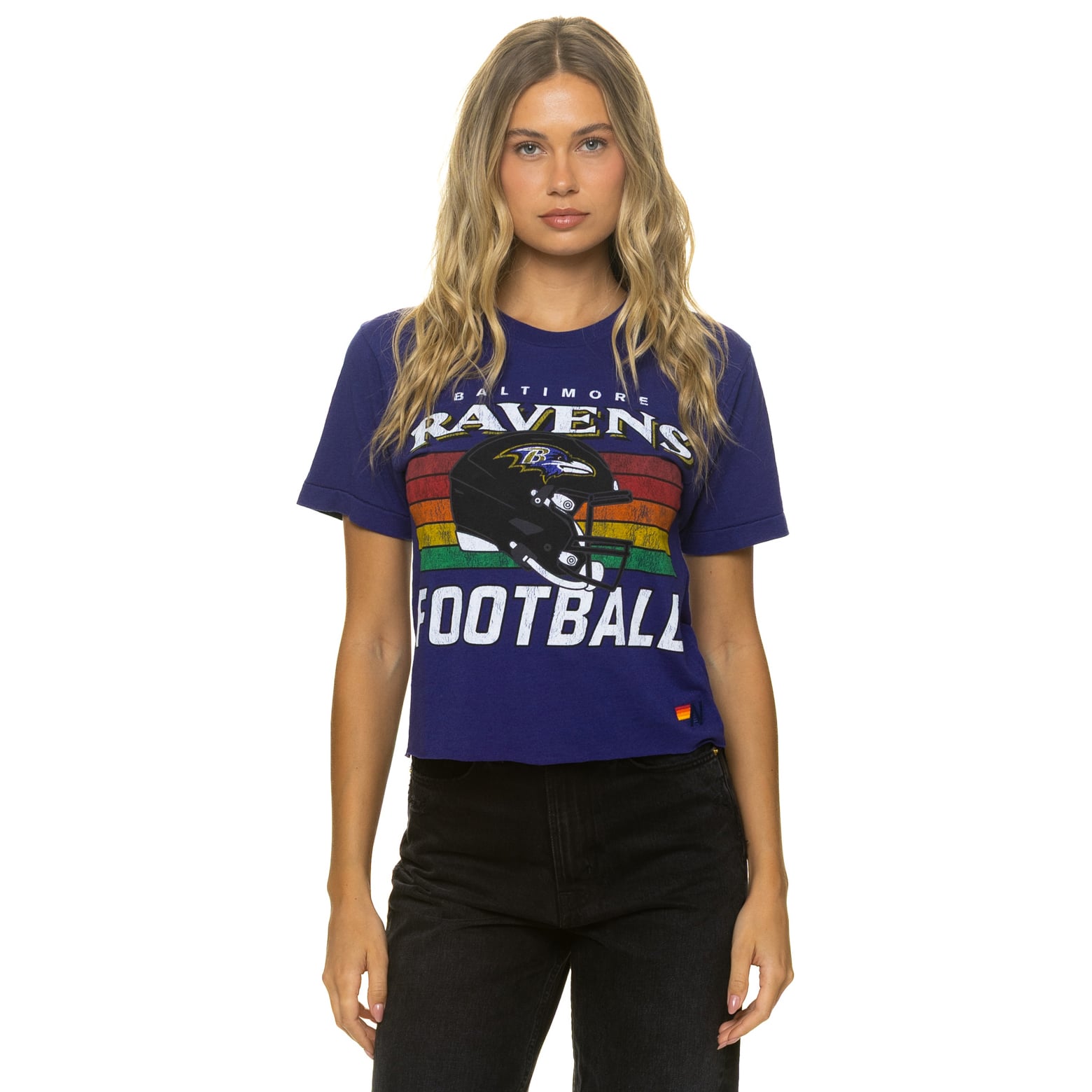 T-shirt Aviator Nation violet Baltimore Ravens pour femme, coupe carrée, mélange de trois matières