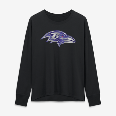 Baltimore Ravens Women's Metallic Mascot Long Sleeve T-Shirt - Black