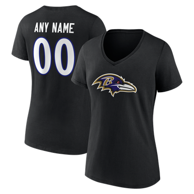 Baltimore Ravens Women's Team Authentic Personalized Name & Number V-Neck T-Shirt - Black