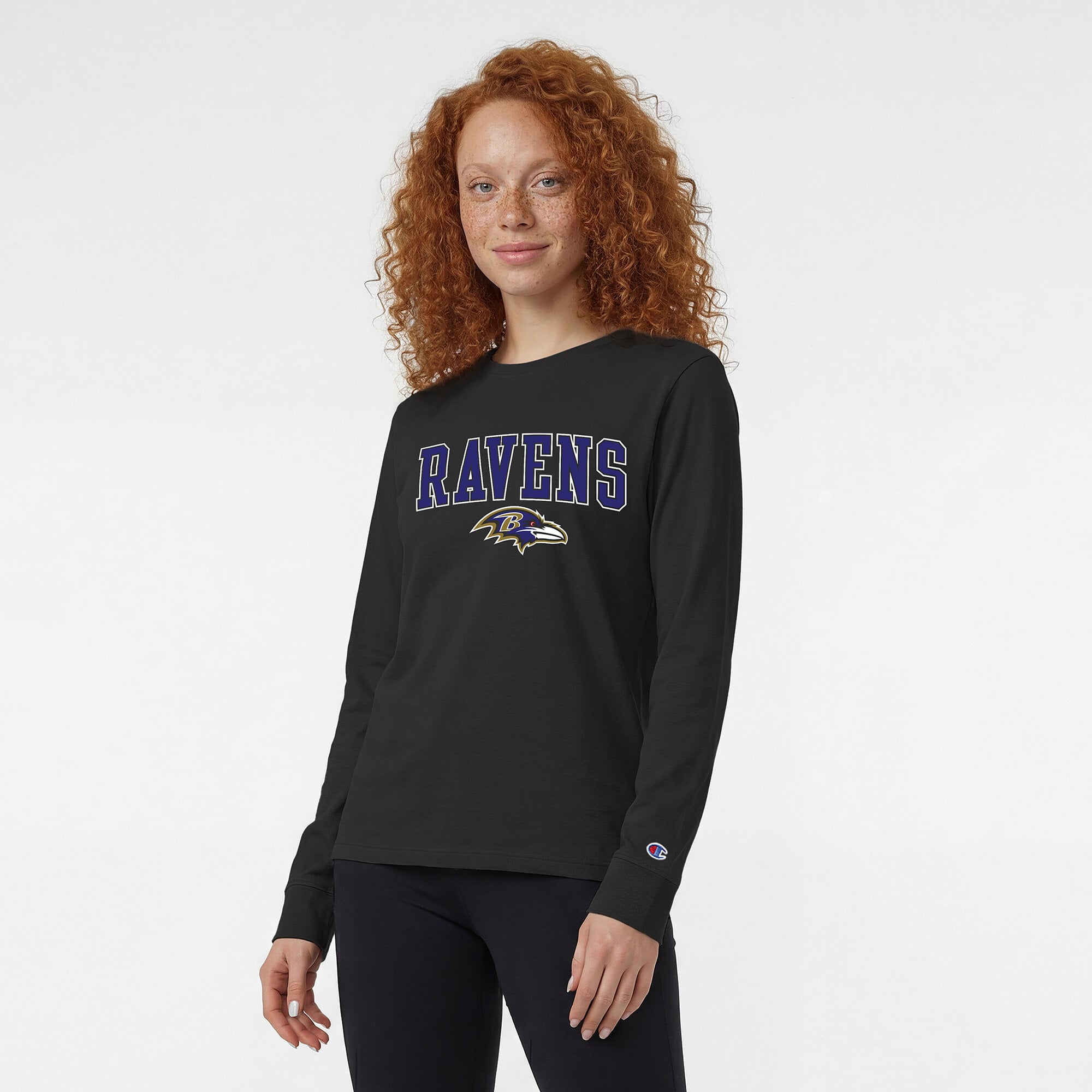 Women's Champion Black Baltimore Ravens Core Logo Long Sleeve T-Shirt