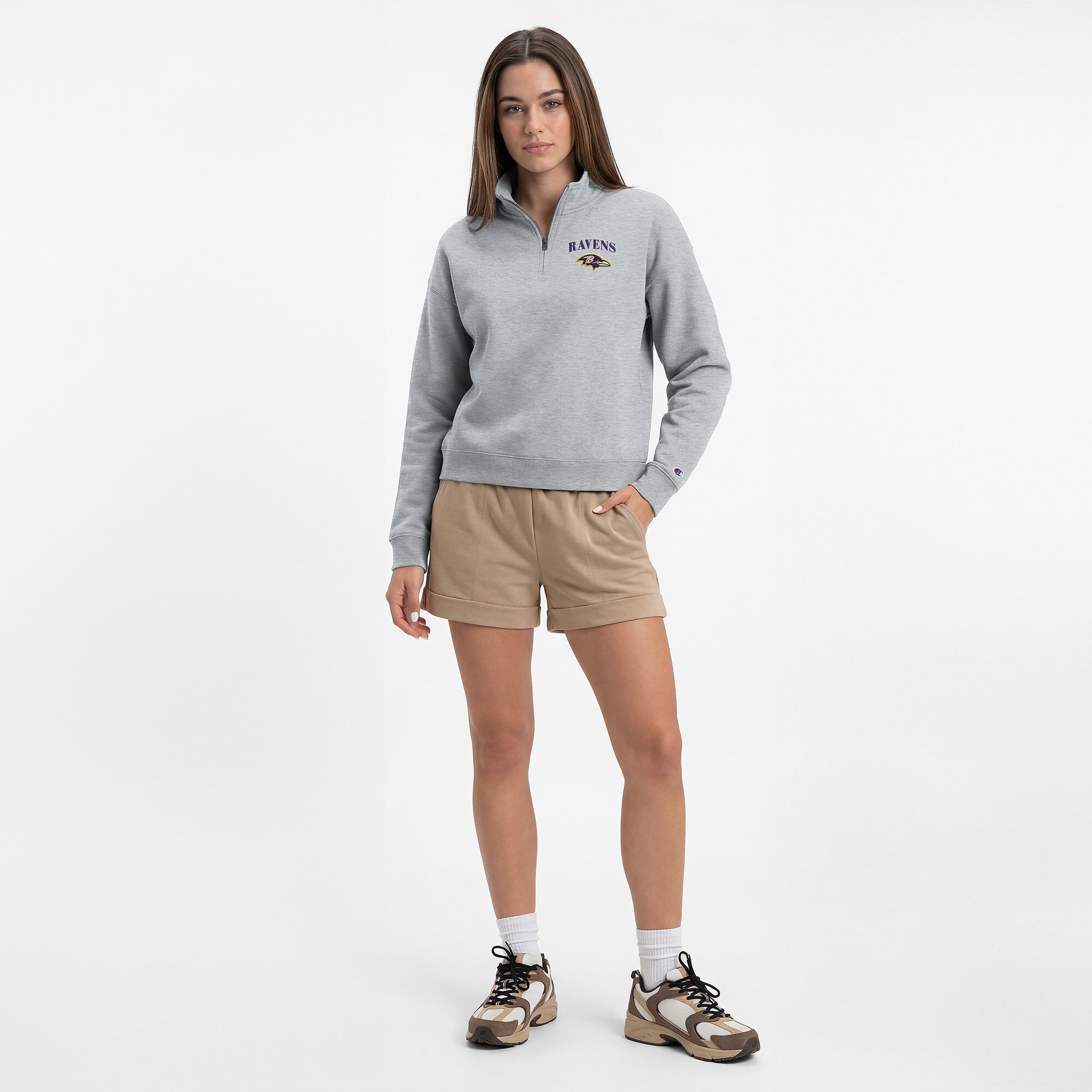 Women's Champion  Heather Gray Baltimore Ravens Powerblend Quarter-Zip Sweatshirt