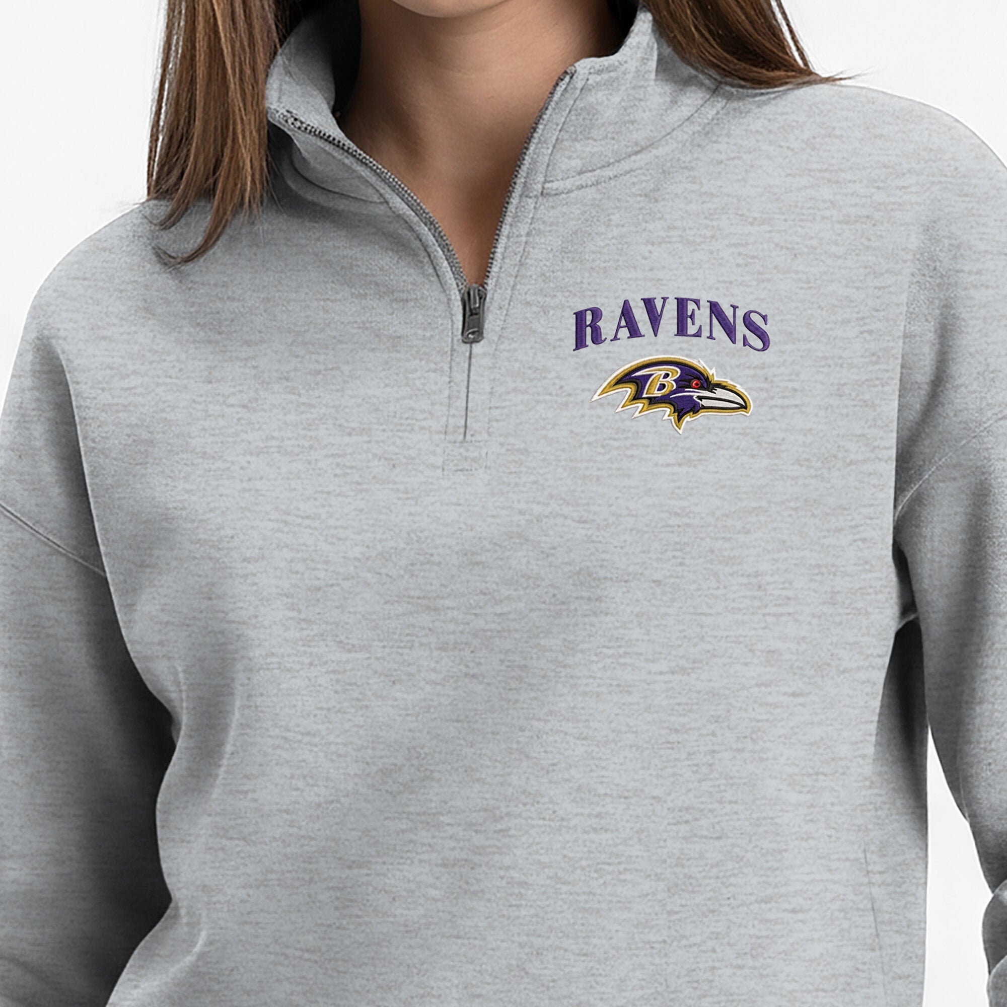 Women's Champion  Heather Gray Baltimore Ravens Powerblend Quarter-Zip Sweatshirt