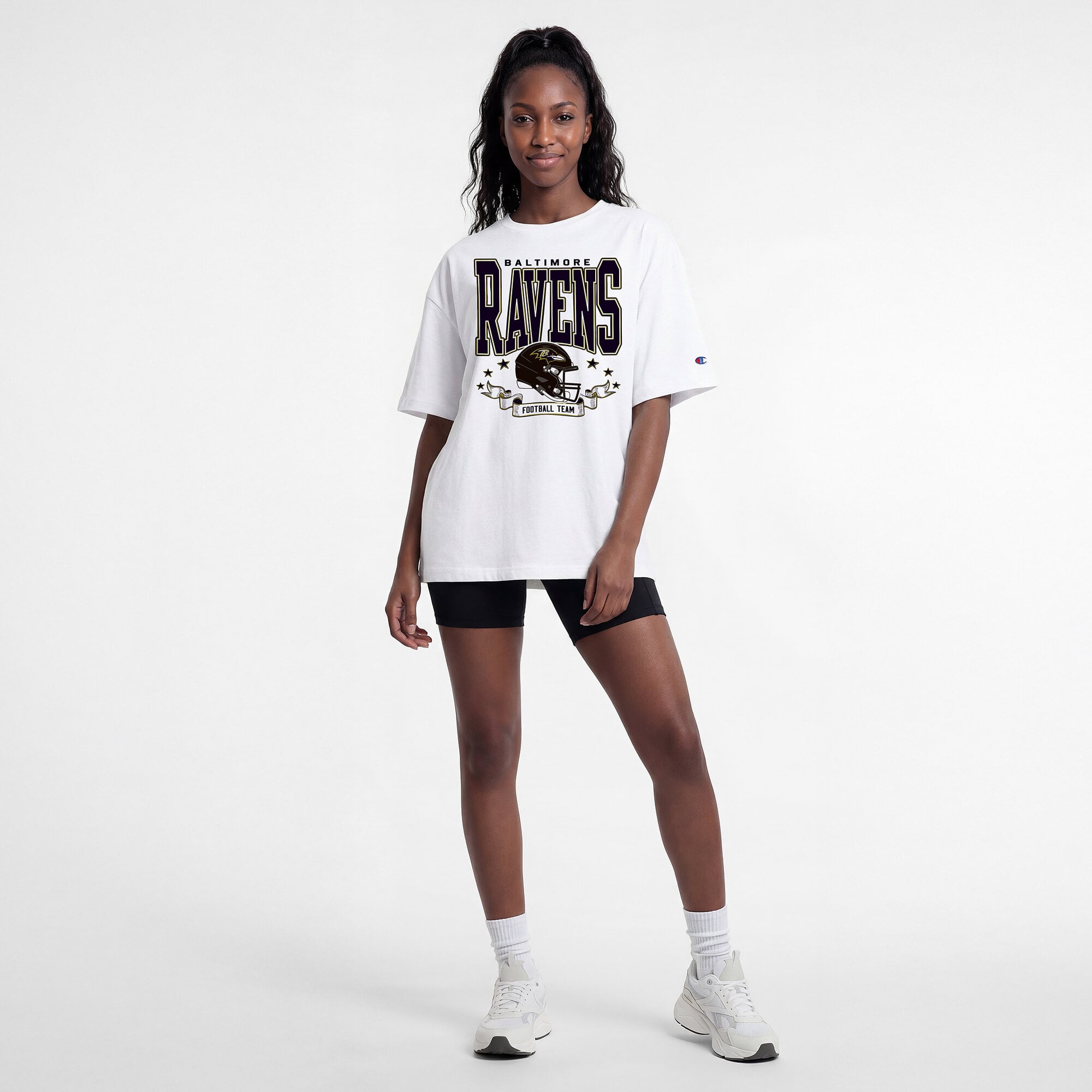 Women's Champion White Baltimore Ravens Oversized T-Shirt