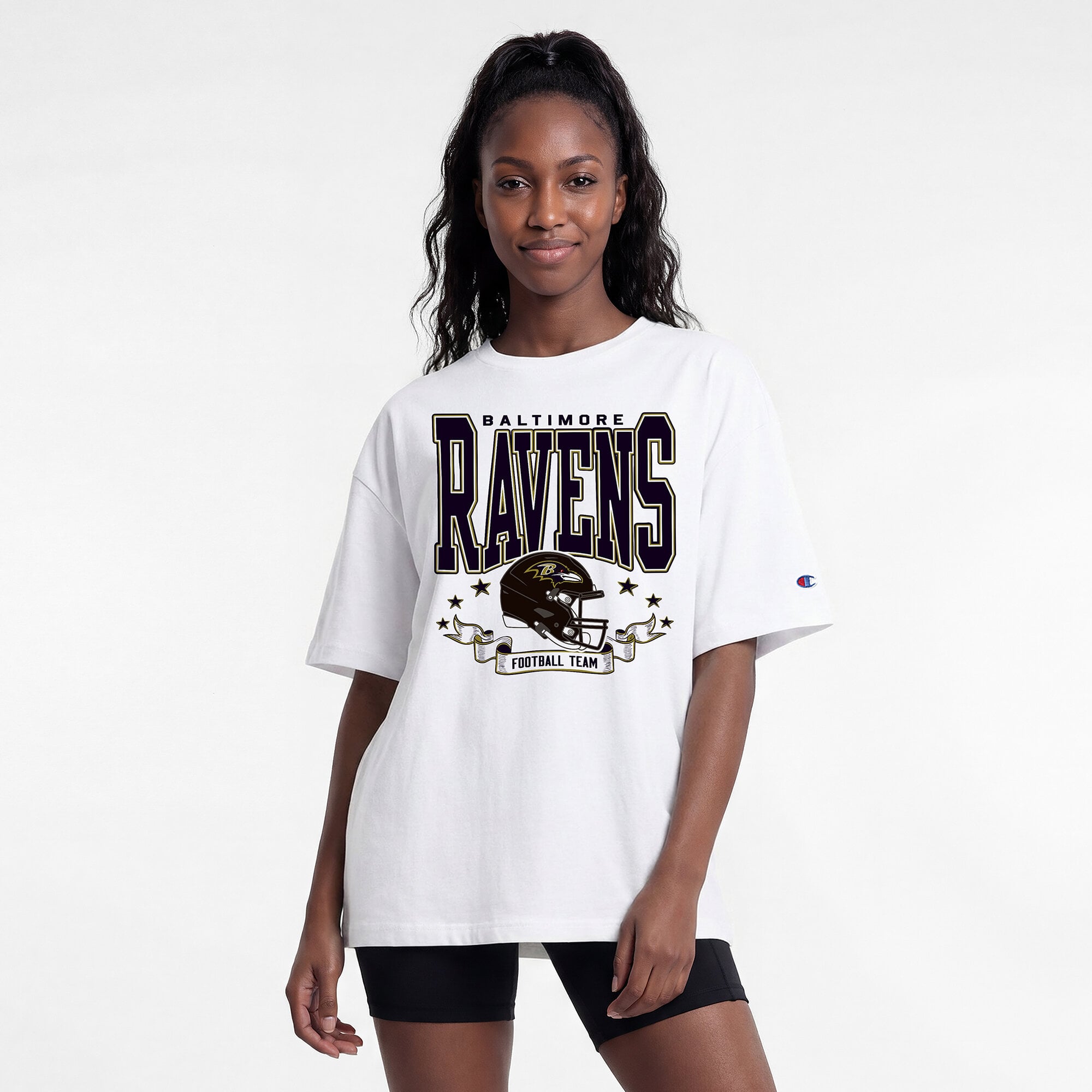Women's Champion White Baltimore Ravens Oversized T-Shirt