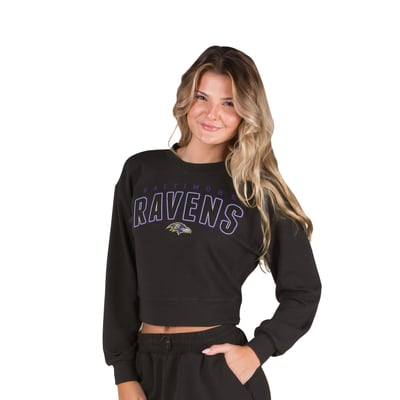  Baltimore Ravens Concepts Sport Women's Kingston Long Sleeve Lounge Cropped Top - Black