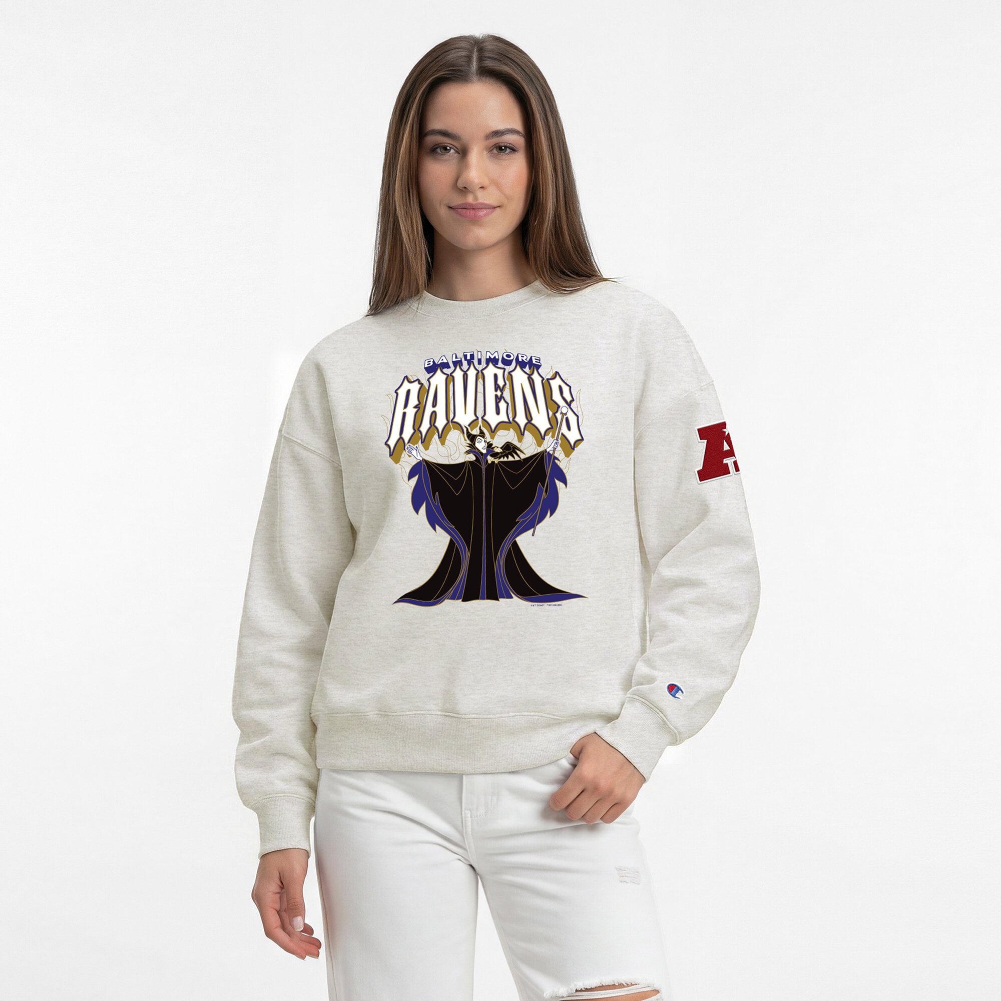 Sweat-shirt polaire à col rond Disney x Champion couleur avoine Baltimore Ravens All-Star pour femme