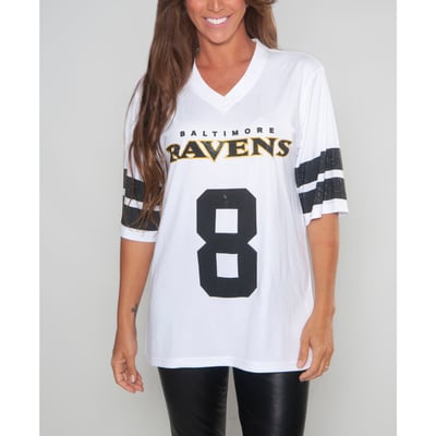 Lamar Jackson Baltimore Ravens FABGATING by Cuce Women's Crystal V-Neck Tunic - White