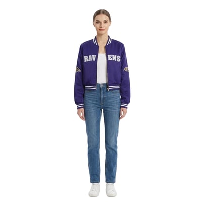 Baltimore Ravens FABGATING by Cuce Women's Cropped Team Full-Zip Bomber Jacket - Purple