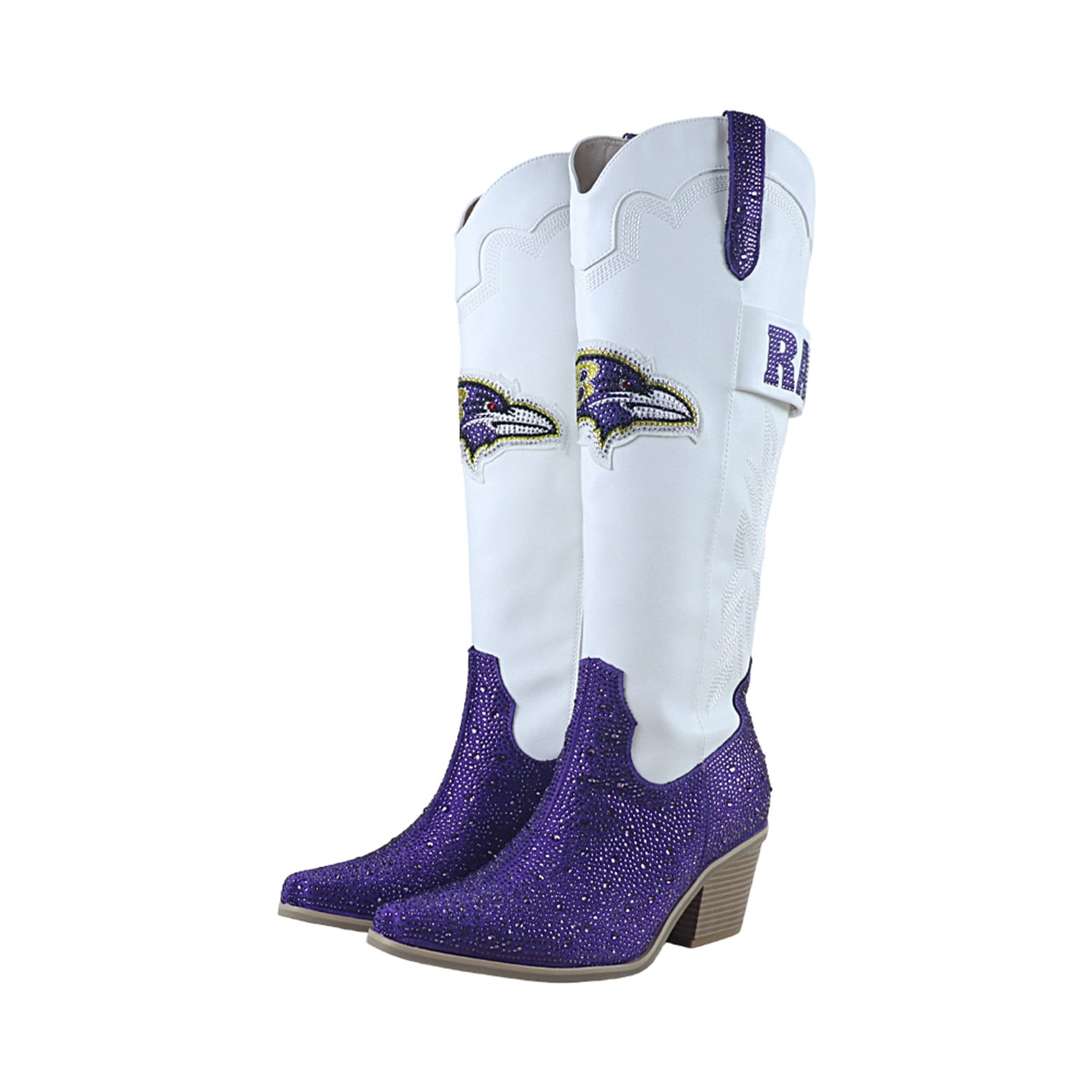 Women's FABGATING by Cuce  White Baltimore Ravens Crystal Cowboy Boots