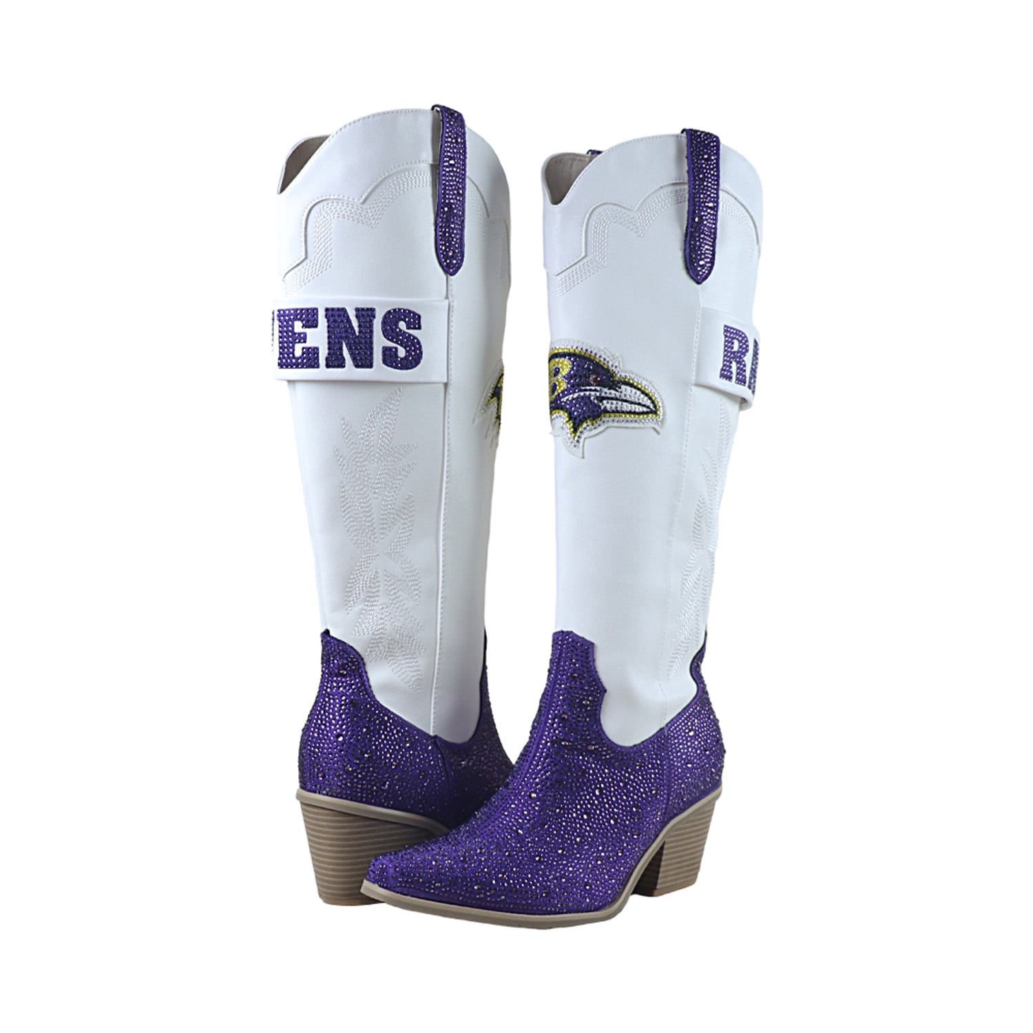 Women's FABGATING by Cuce  White Baltimore Ravens Crystal Cowboy Boots