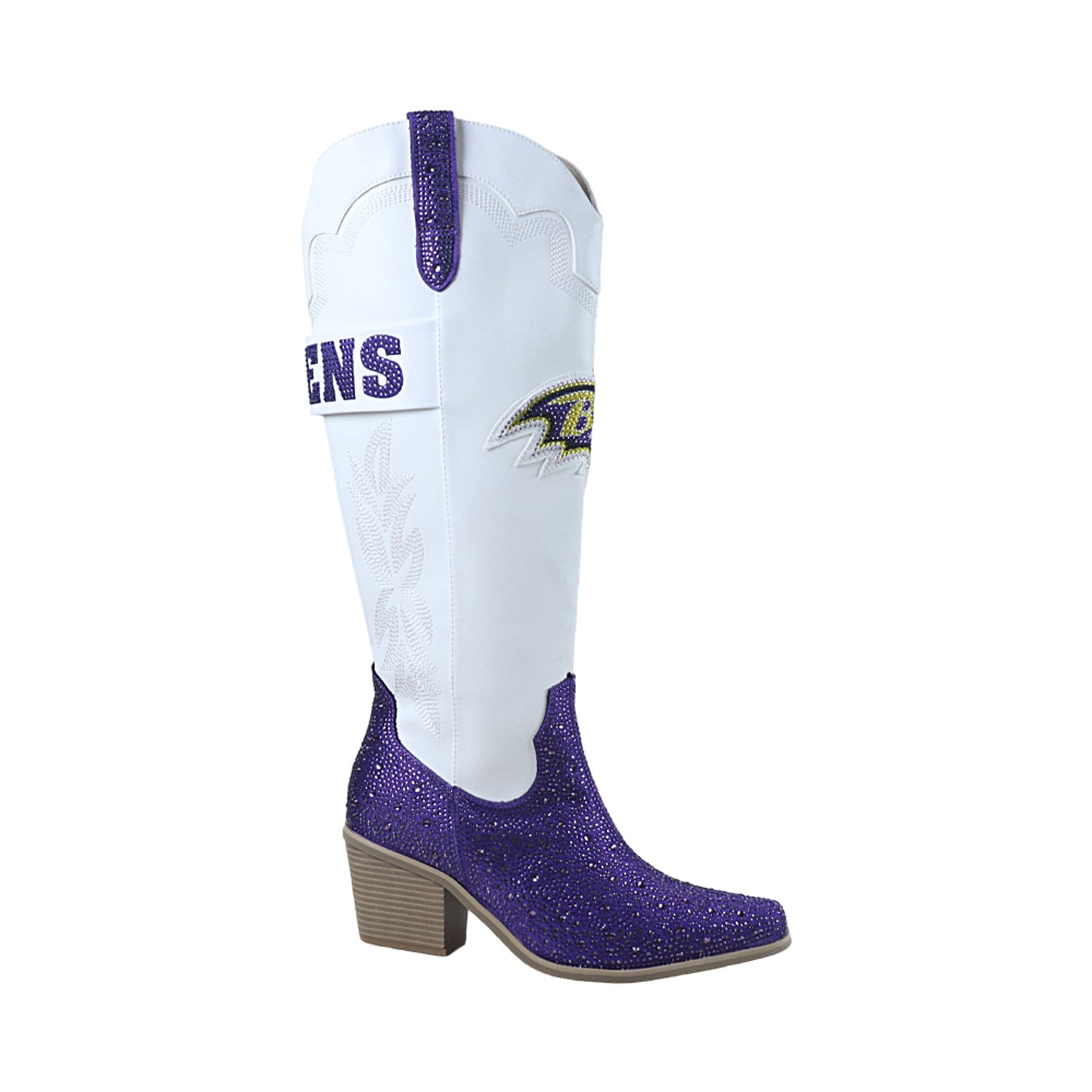 Women's FABGATING by Cuce  White Baltimore Ravens Crystal Cowboy Boots