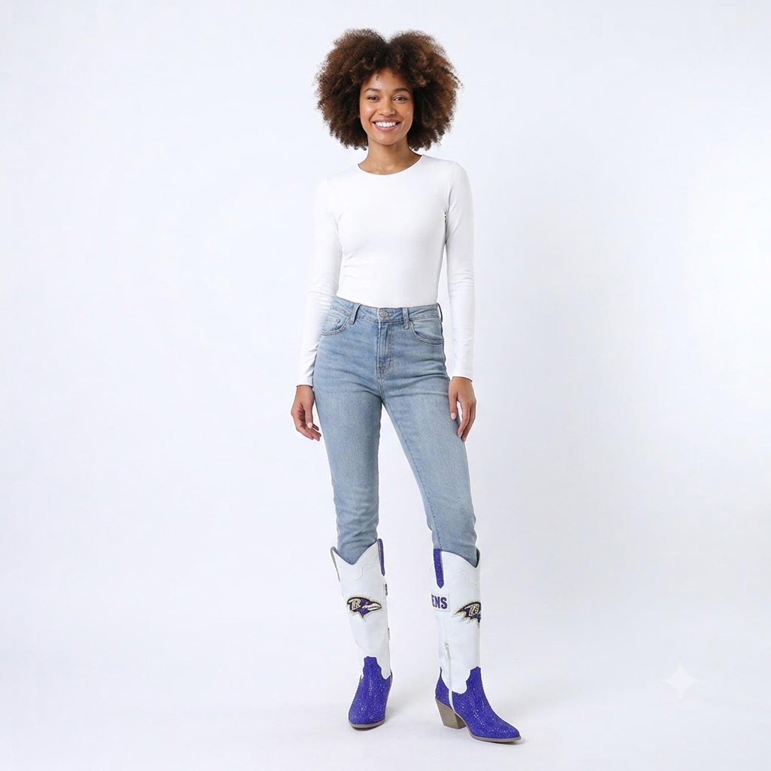 Women's FABGATING by Cuce  White Baltimore Ravens Crystal Cowboy Boots